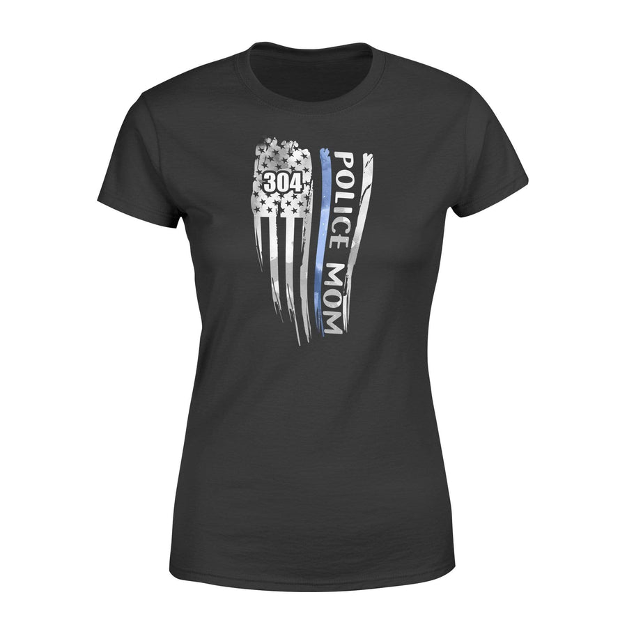 Apparel XS / Black Personalized Shirt - Police Mom - Distressed Thin Blue Line Flag - DSAPP