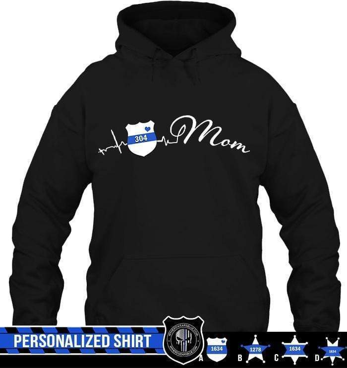 Apparel S / Black Personalized Shirt - Police Mom Heart Beat - DSAPP