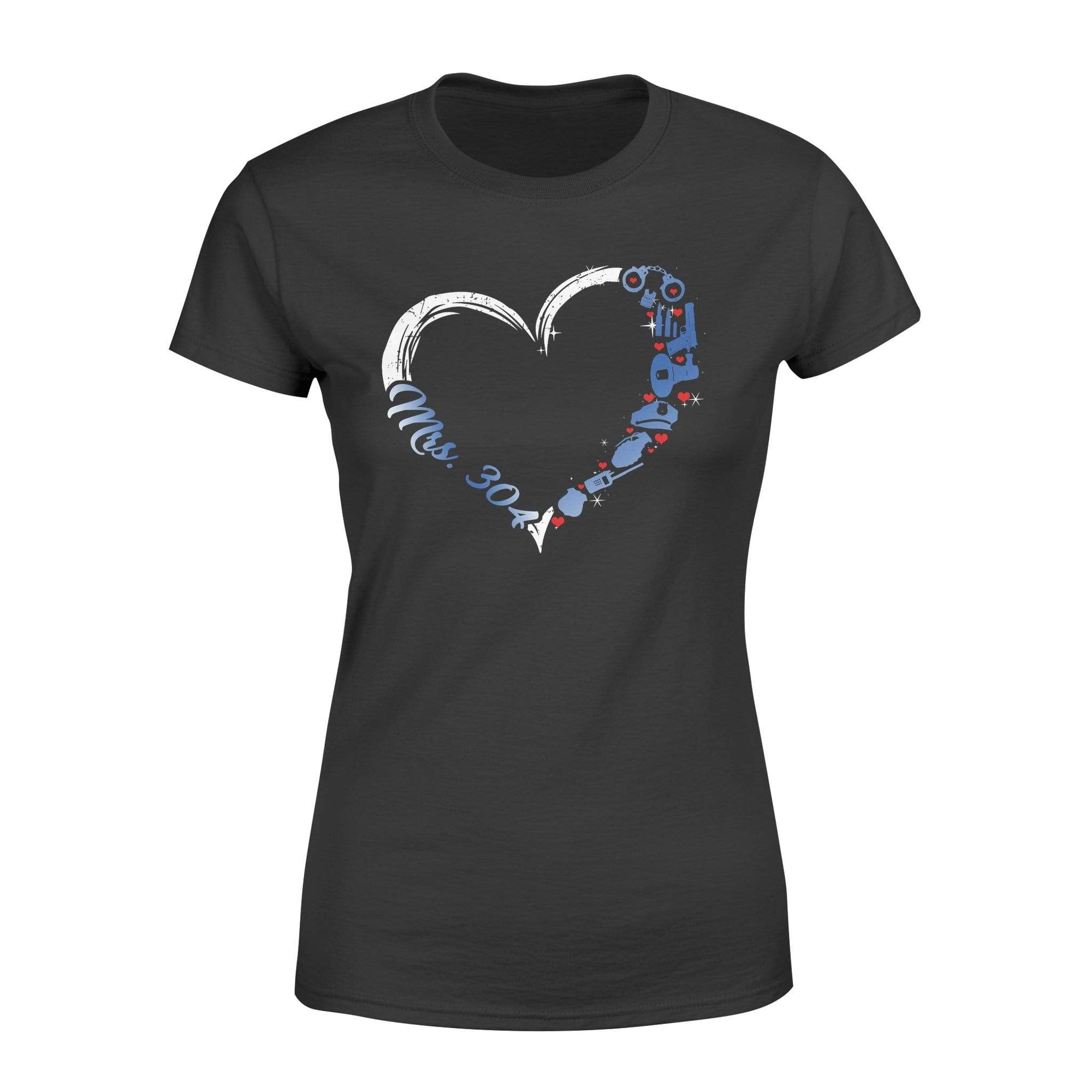 Apparel XS / Black Personalized Shirt - Police Things Heart Outline - Standard Women's T-shirt