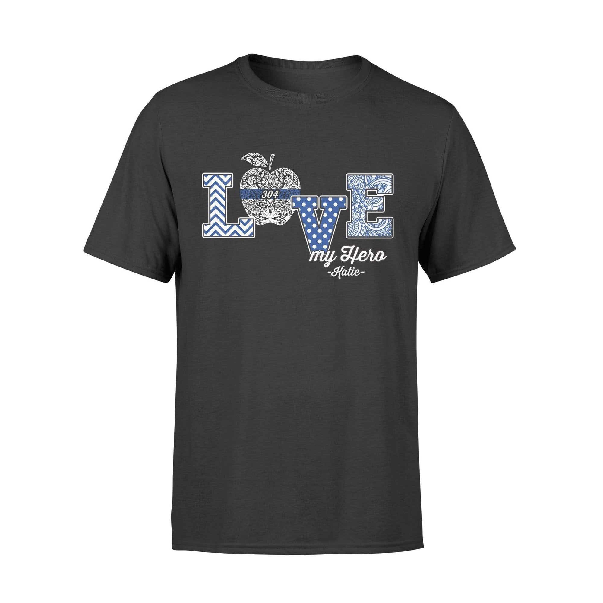 Apparel S / Black Personalized Shirt - Police x Teacher - Love My Hero - Pattern Apple - Standard T-shirt