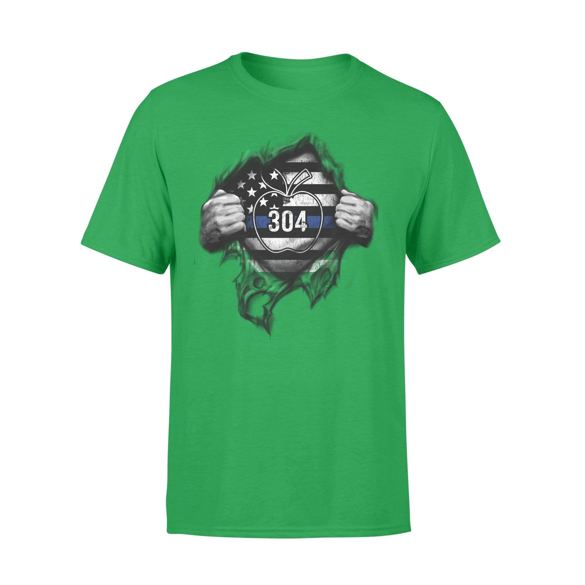 Apparel S / Kelly Personalized Shirt - Police x Teacher - Tearing - Thin Blue Line Flag And Apple - Standard T-shirt