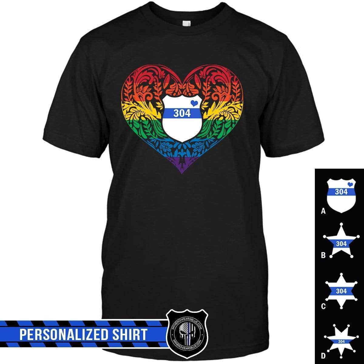 Apparel S / Black Personalized Shirt - Pride Month - Pattern Heart - Police Badge - DSAPP