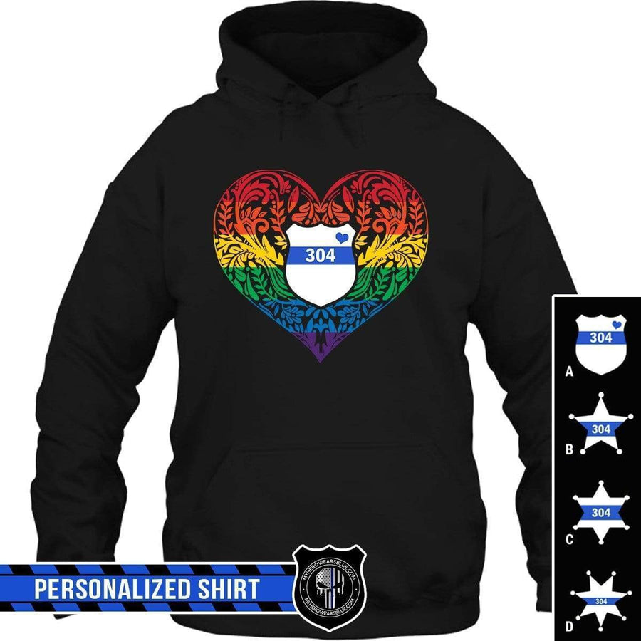 Apparel S / Black Personalized Shirt - Pride Month - Pattern Heart - Police Badge - DSAPP