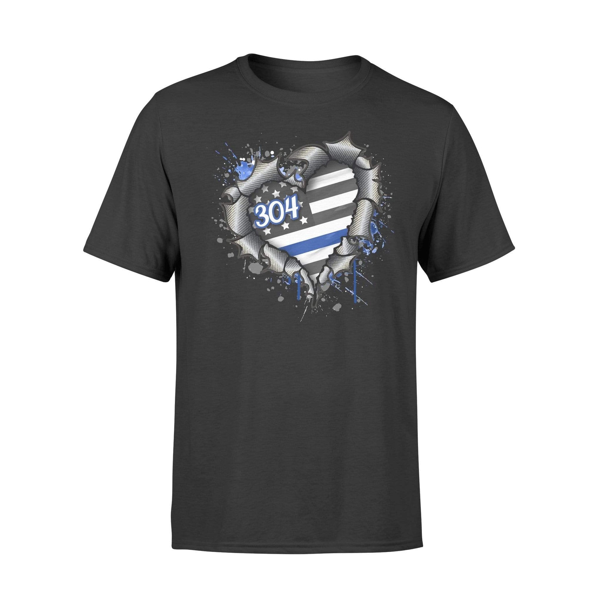 Apparel S / Black Personalized Shirt - Ripped Torn Thin Blue Line Flag Heart - DSAPP