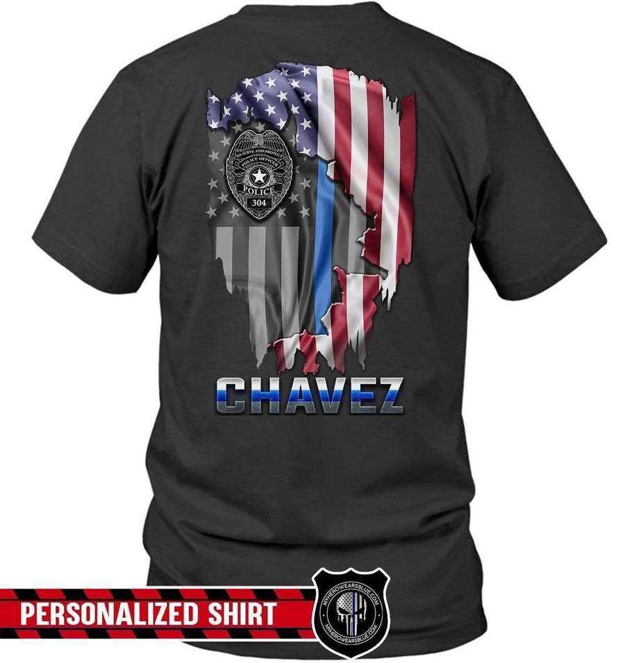 Apparel S / Black Personalized Shirt - Scratched Flag Reveal - Police - DSAPP