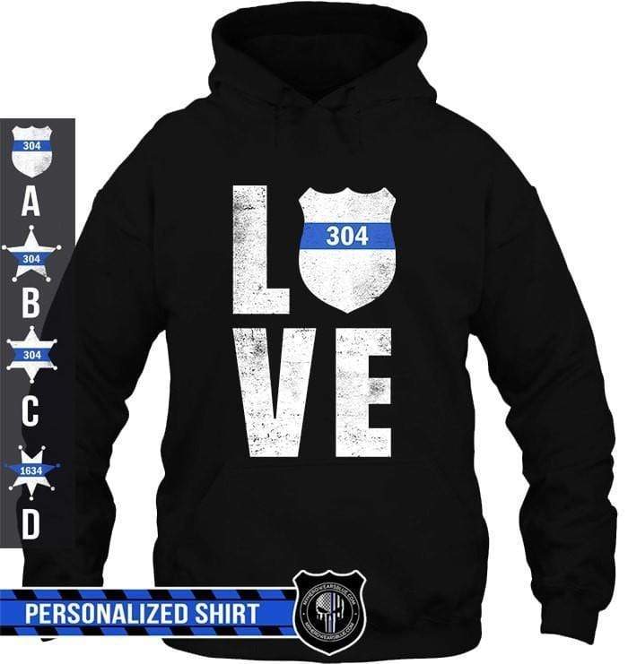 Apparel S / Black Personalized Shirt - Scratched Love Police Badge - Black Shirt - DSAPP