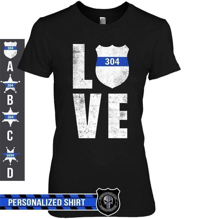 Apparel XS / Black Personalized Shirt - Scratched Love Police Badge - Black Shirt - DSAPP