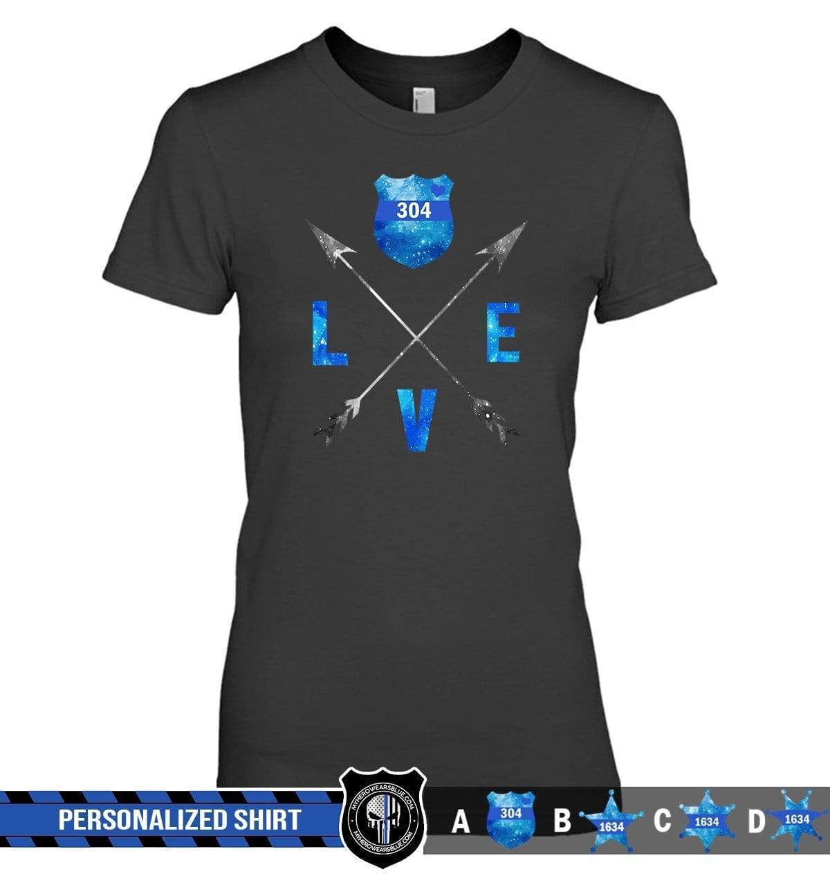 Apparel XS / Black Personalized Shirt - Stacked Love Arrow - Police - DSAPP