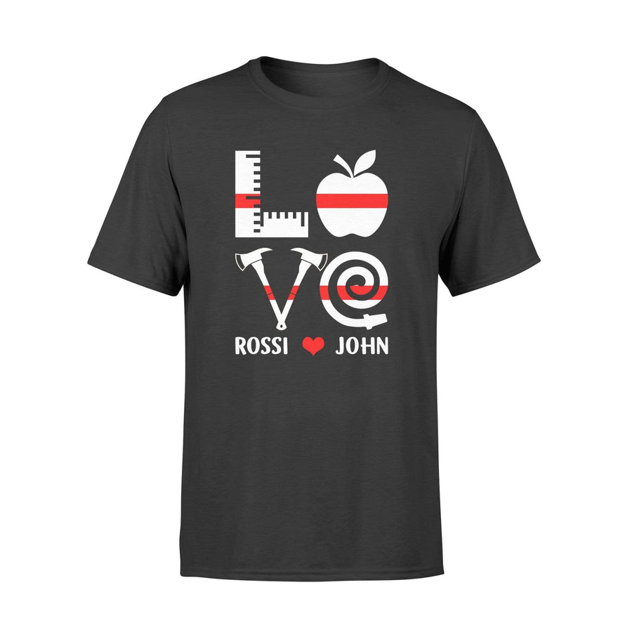 Apparel S / Black Personalized Shirt - Stacked Love - Teacher and Firefighter - DSAPP