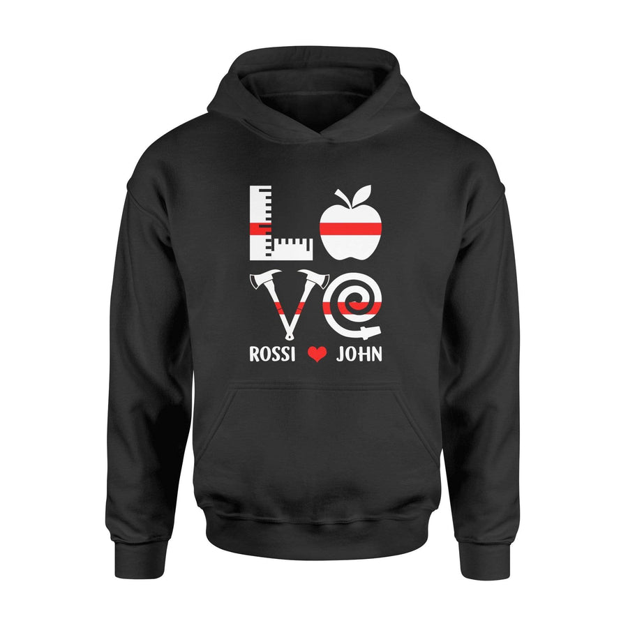 Apparel S / Black Personalized Shirt - Stacked Love - Teacher and Firefighter - DSAPP