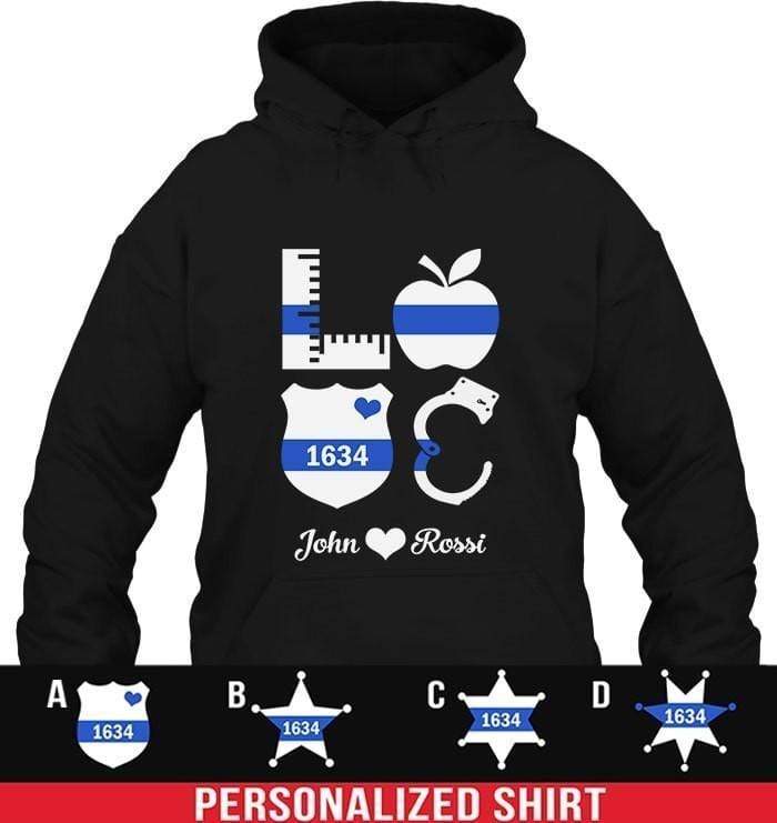 Apparel S / Black Personalized Shirt - Stacked Love - Teacher And Police - DSAPP