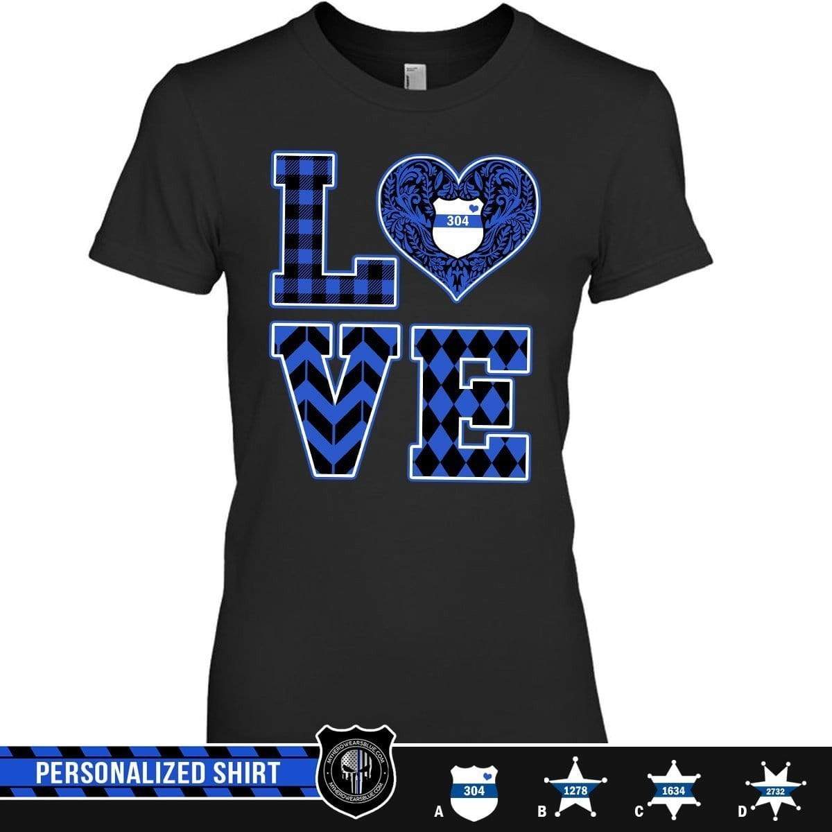 Apparel S / Black Personalized Shirt - Stacked Love - Thin Blue Line Pattern Heart - DSAPP