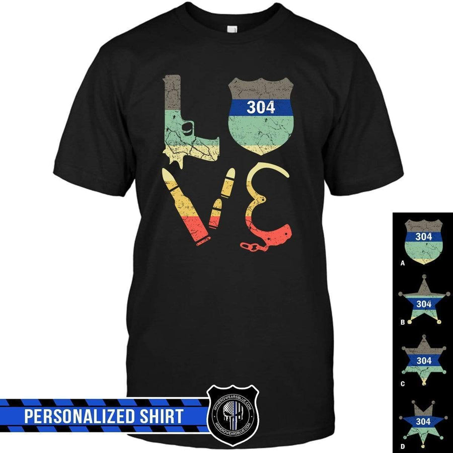 Apparel S / Black Personalized Shirt - Stacked Love Vintage Graphic - Police - DSAPP