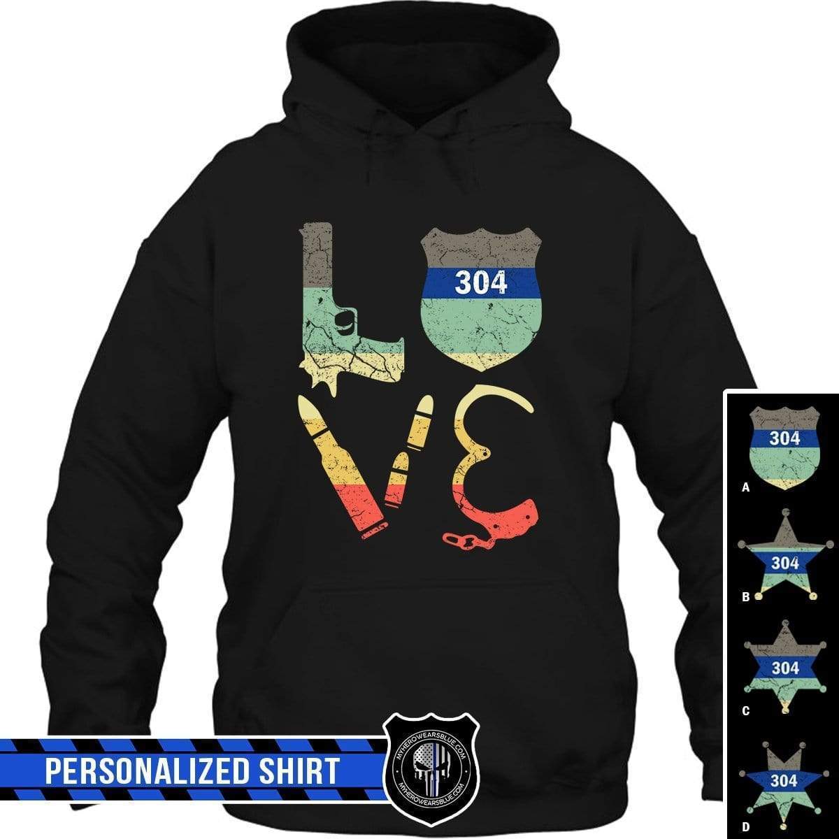 Apparel S / Black Personalized Shirt - Stacked Love Vintage Graphic - Police - DSAPP