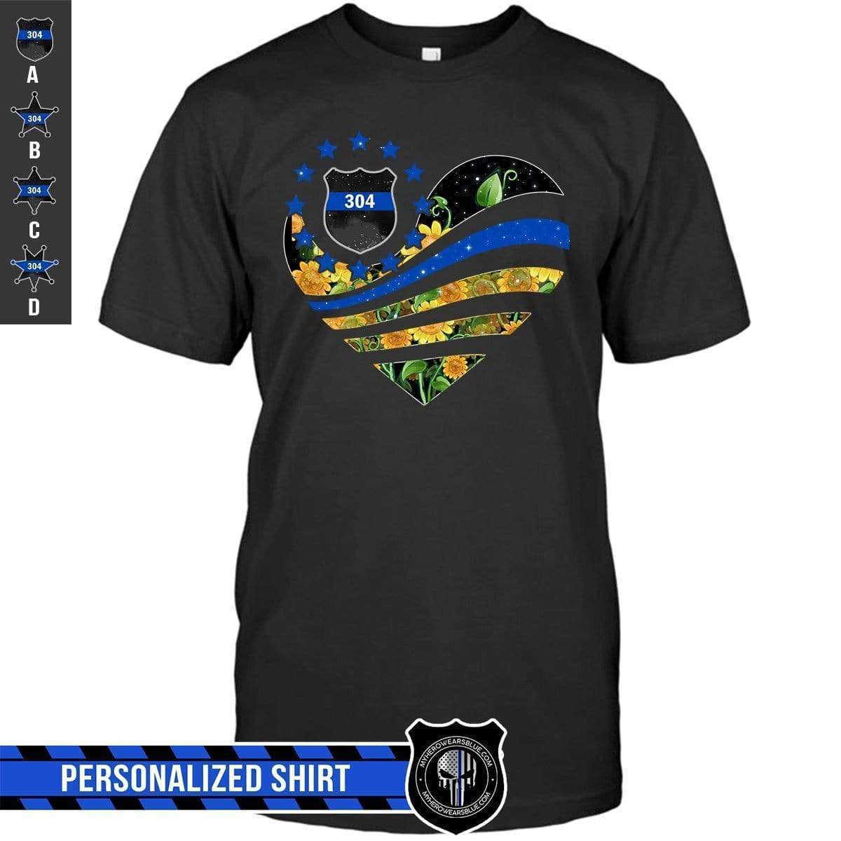 Apparel S / Black Personalized Shirt - Sunflower Flag Heart - Police - DSAPP