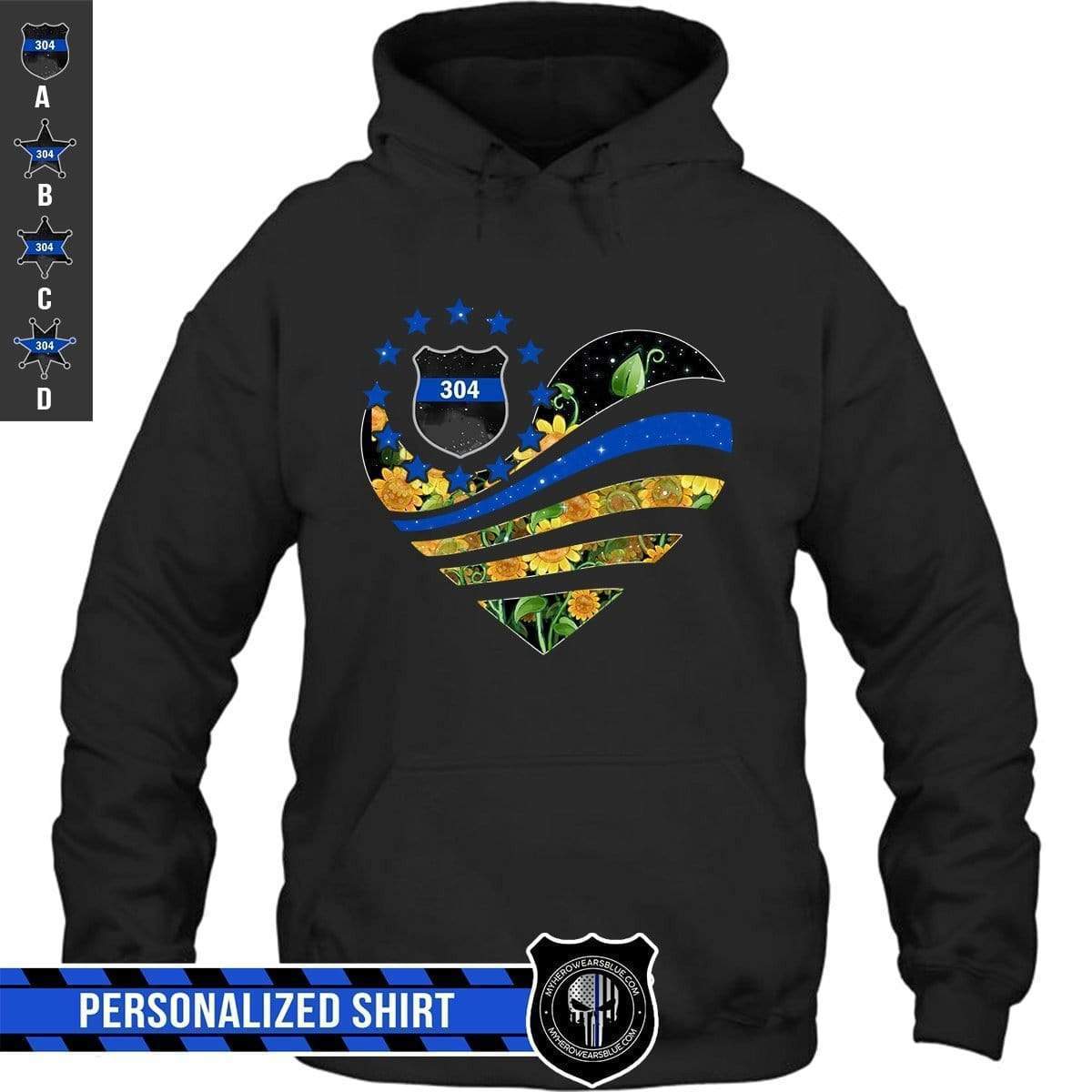 Apparel S / Black Personalized Shirt - Sunflower Flag Heart - Police - DSAPP
