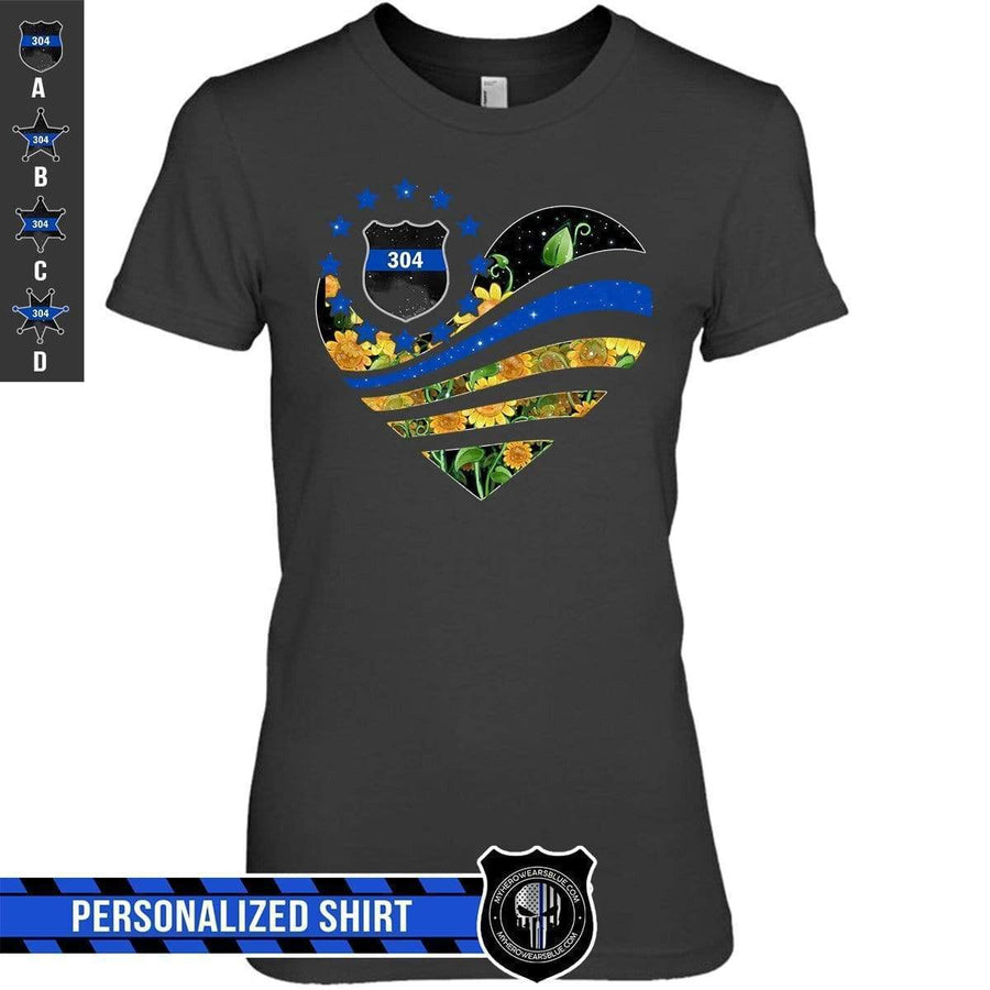 Apparel XS / Black Personalized Shirt - Sunflower Flag Heart - Police - DSAPP