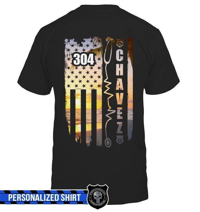 Apparel S / Black Personalized Shirt - Sunset Flag Name - Nurse x Police - DSAPP