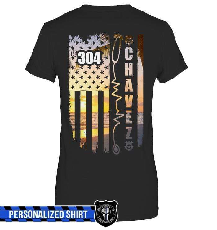 Apparel XS / Black Personalized Shirt - Sunset Flag Name - Nurse x Police - DSAPP