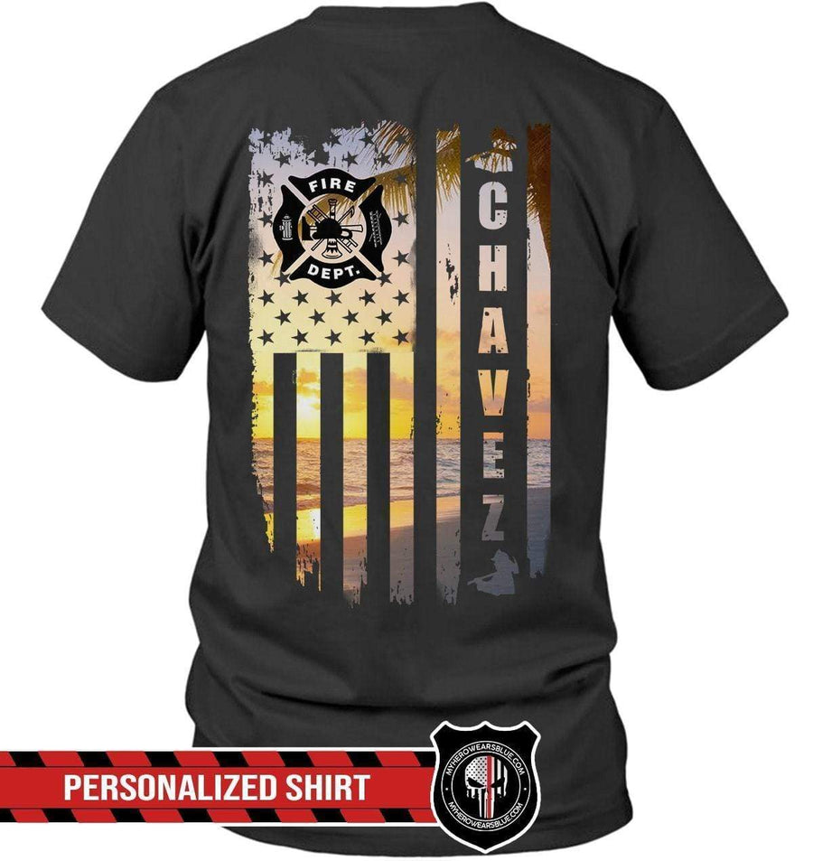 Apparel S / Black Personalized Shirt - Sunset On The Beach - Firefighter - DSAPP