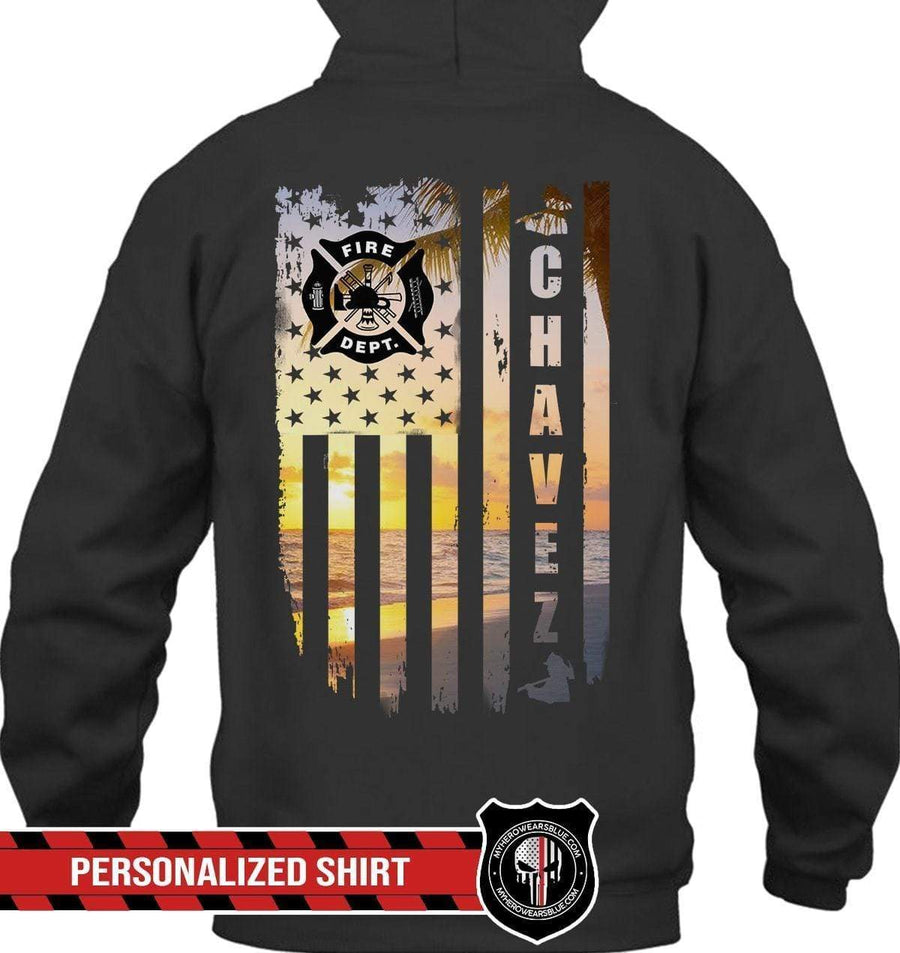 Apparel S / Black Personalized Shirt - Sunset On The Beach - Firefighter - DSAPP