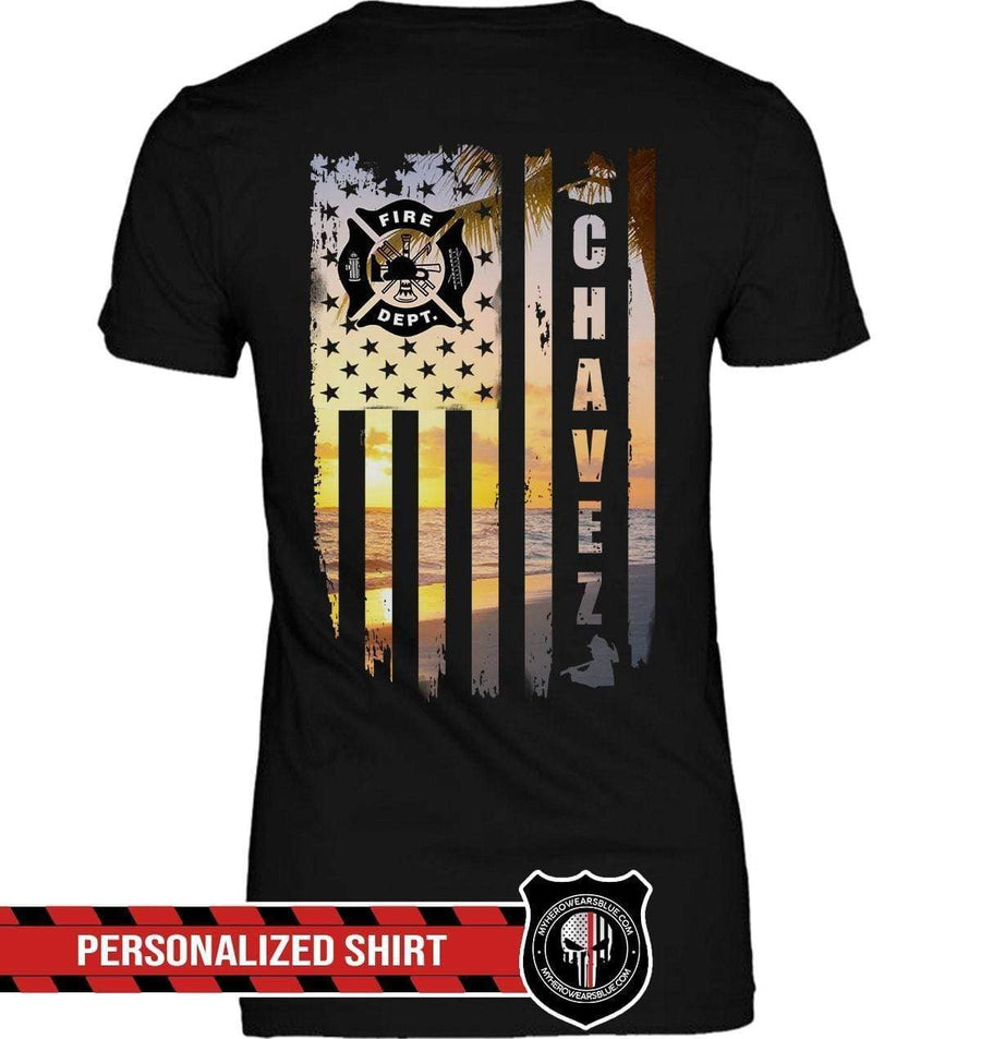 Apparel XS / Black Personalized Shirt - Sunset On The Beach - Firefighter - DSAPP