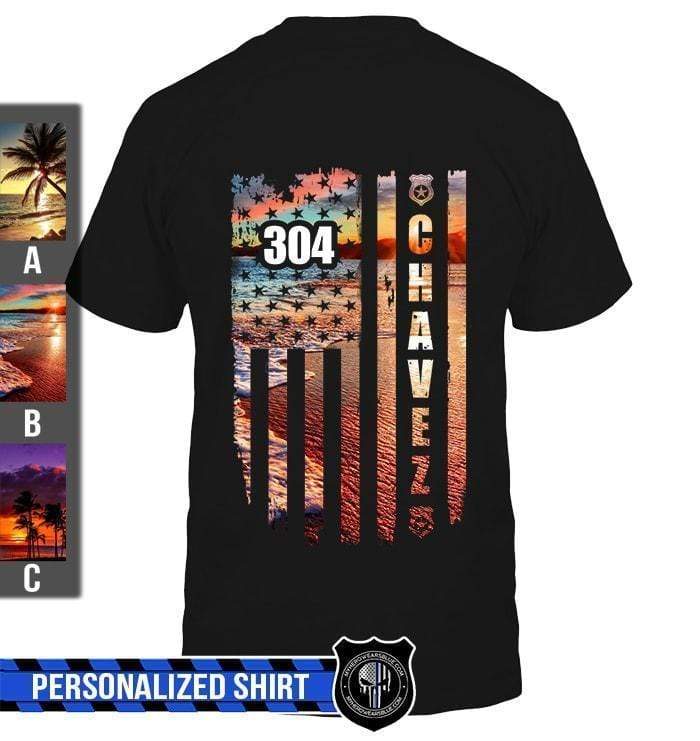 Apparel S / Black Personalized Shirt - Sunset On The Beach - Scenery - Police - DSAPP