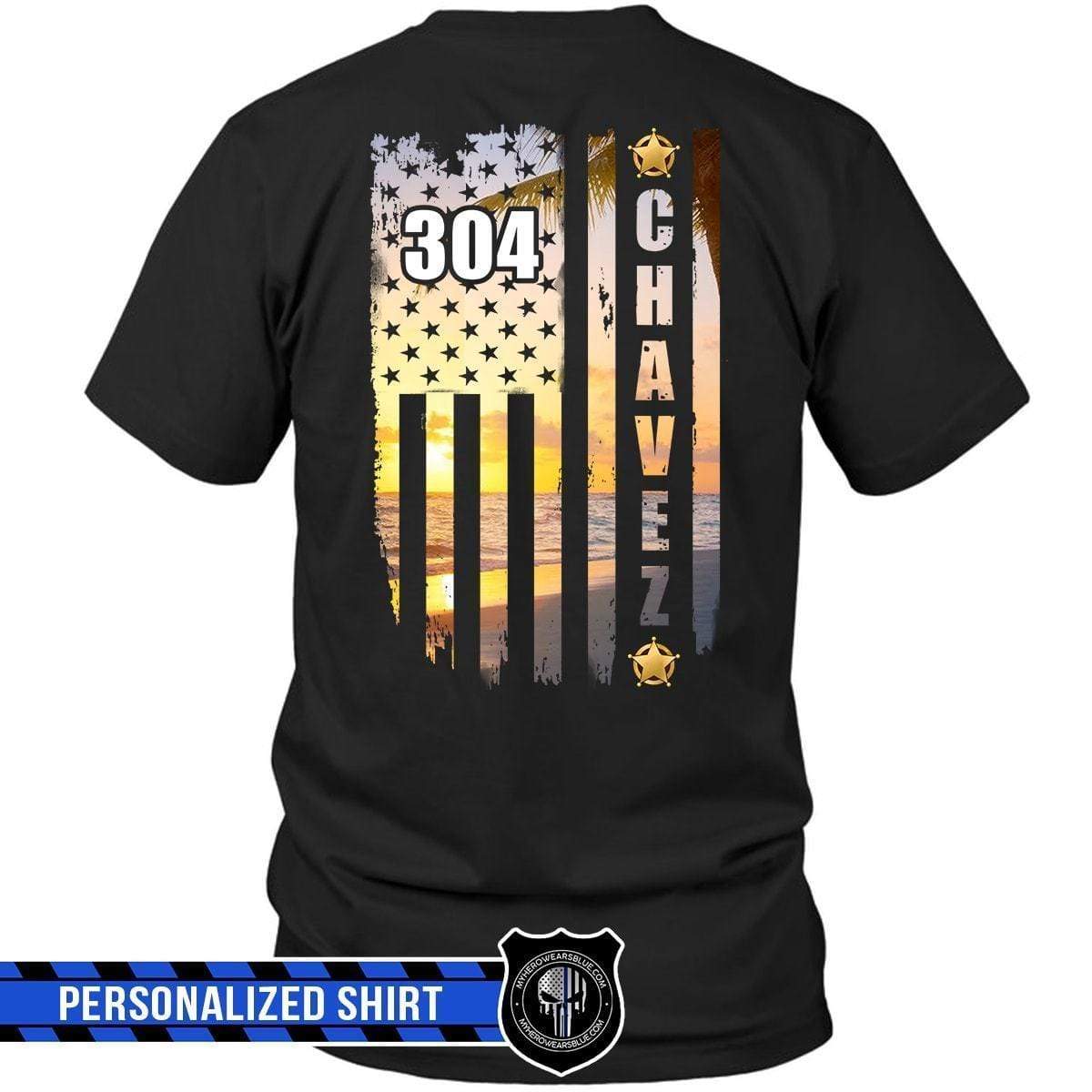 Apparel S / Black Personalized Shirt - Sunset On The Beach - Sheriff - DSAPP