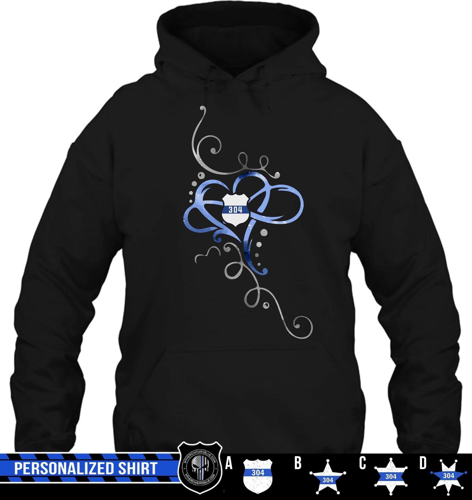 Apparel S / Black Personalized Shirt - Swirly Infinity Heart - Police - DSAPP