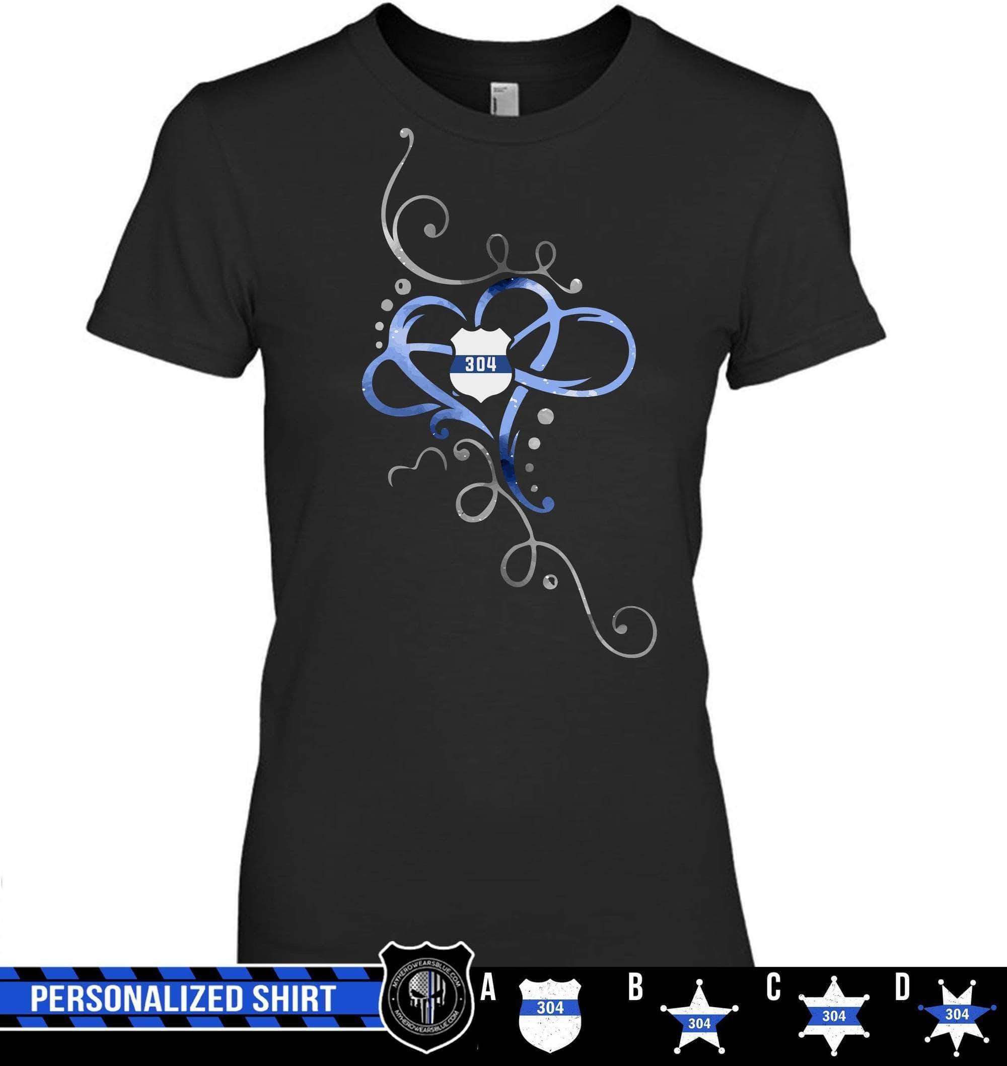 Apparel XS / Black Personalized Shirt - Swirly Infinity Heart - Police - DSAPP