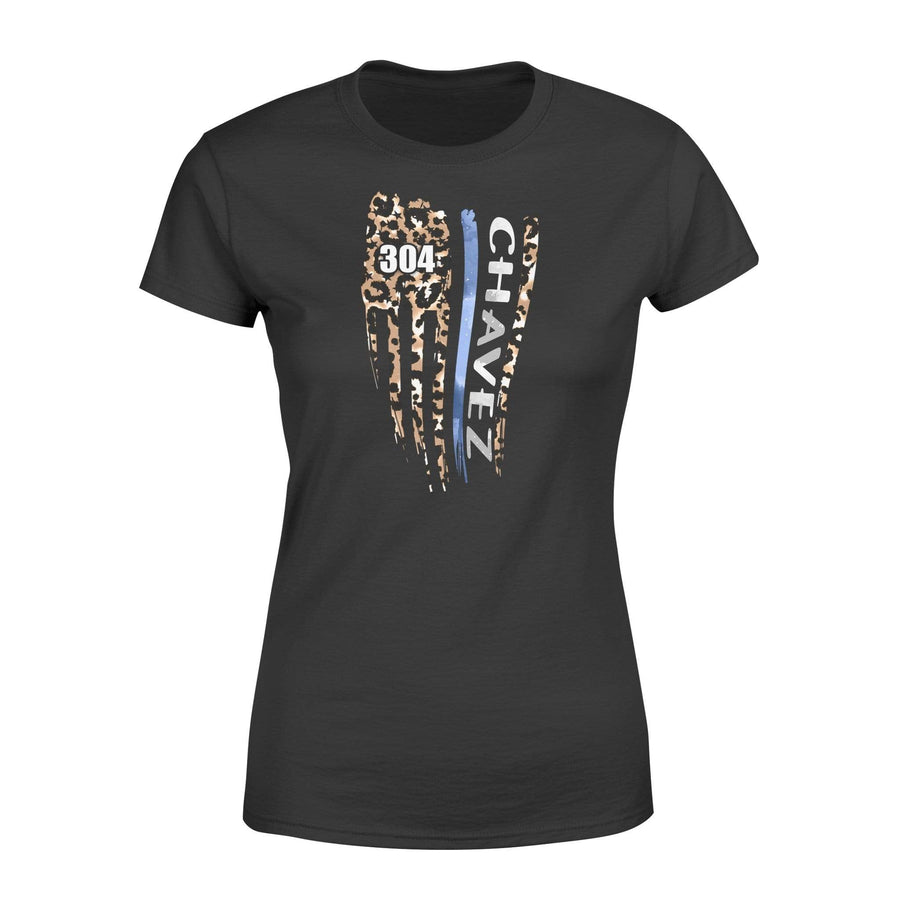 Apparel XS / Black Personalized Shirt - TBL - Distress Thin Blue Line Leopard Flag - Standard Women's T-shirt - DSAPP