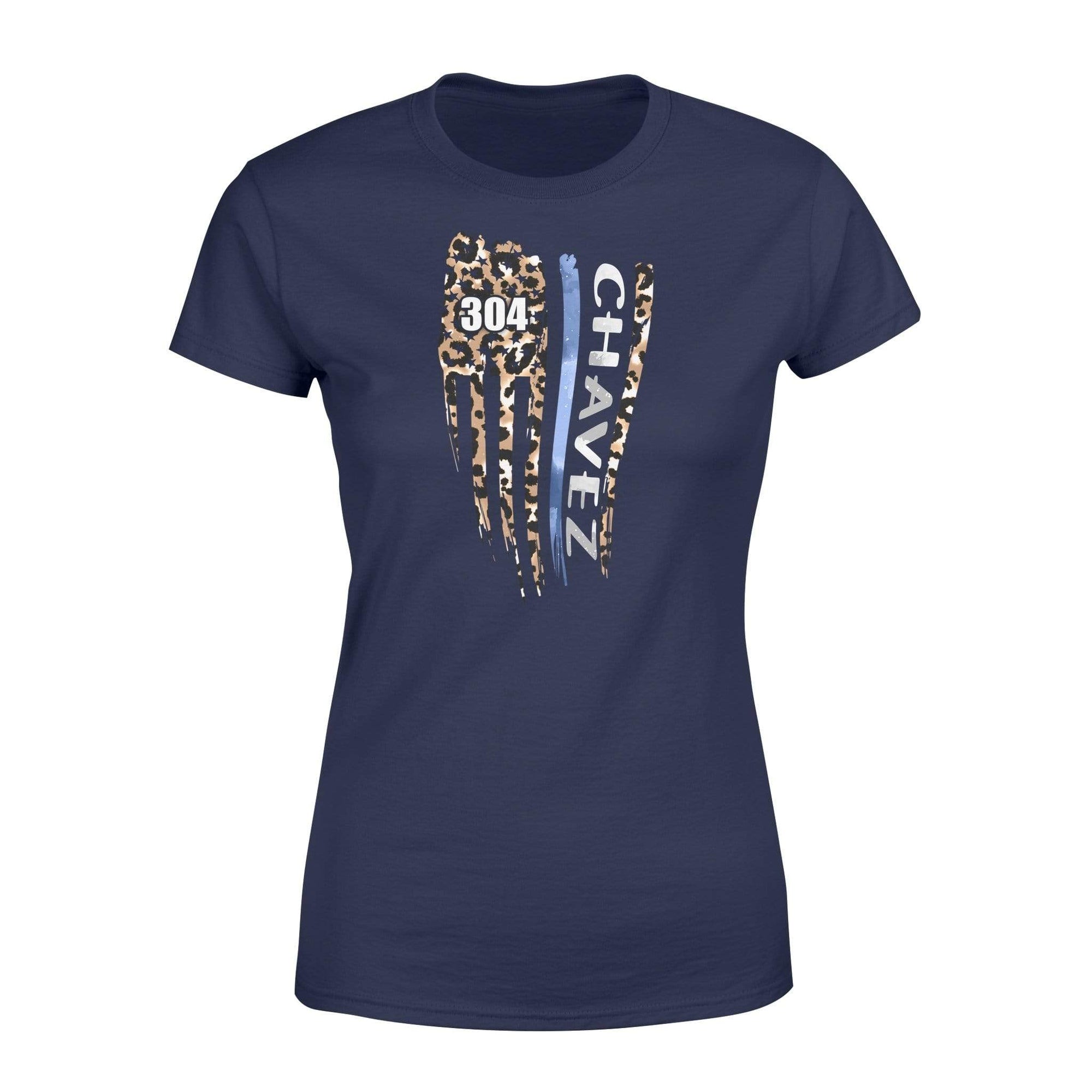 Apparel XS / Navy Personalized Shirt - TBL - Distress Thin Blue Line Leopard Flag - Standard Women's T-shirt - DSAPP