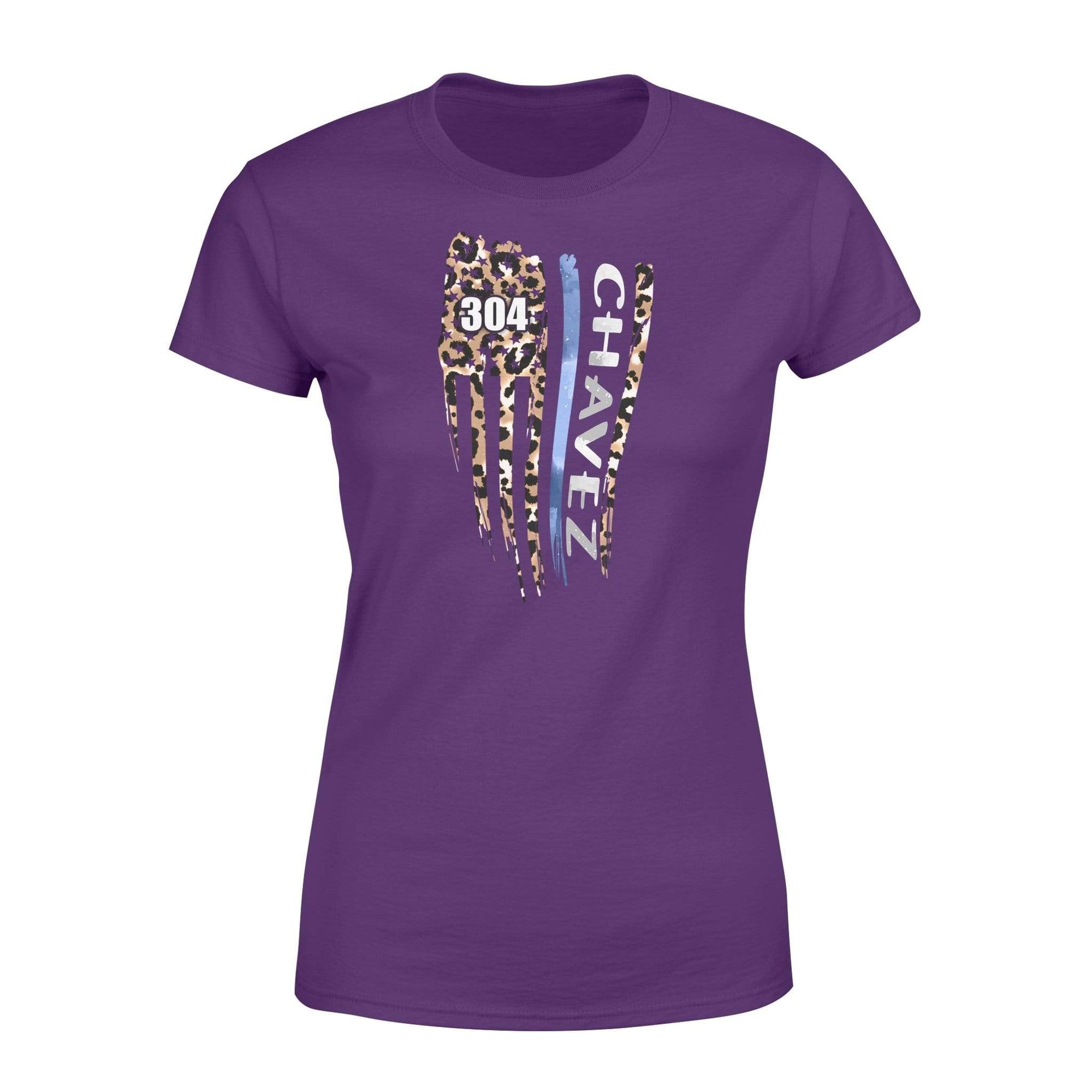 Apparel XS / Purple Personalized Shirt - TBL - Distress Thin Blue Line Leopard Flag - Standard Women's T-shirt - DSAPP