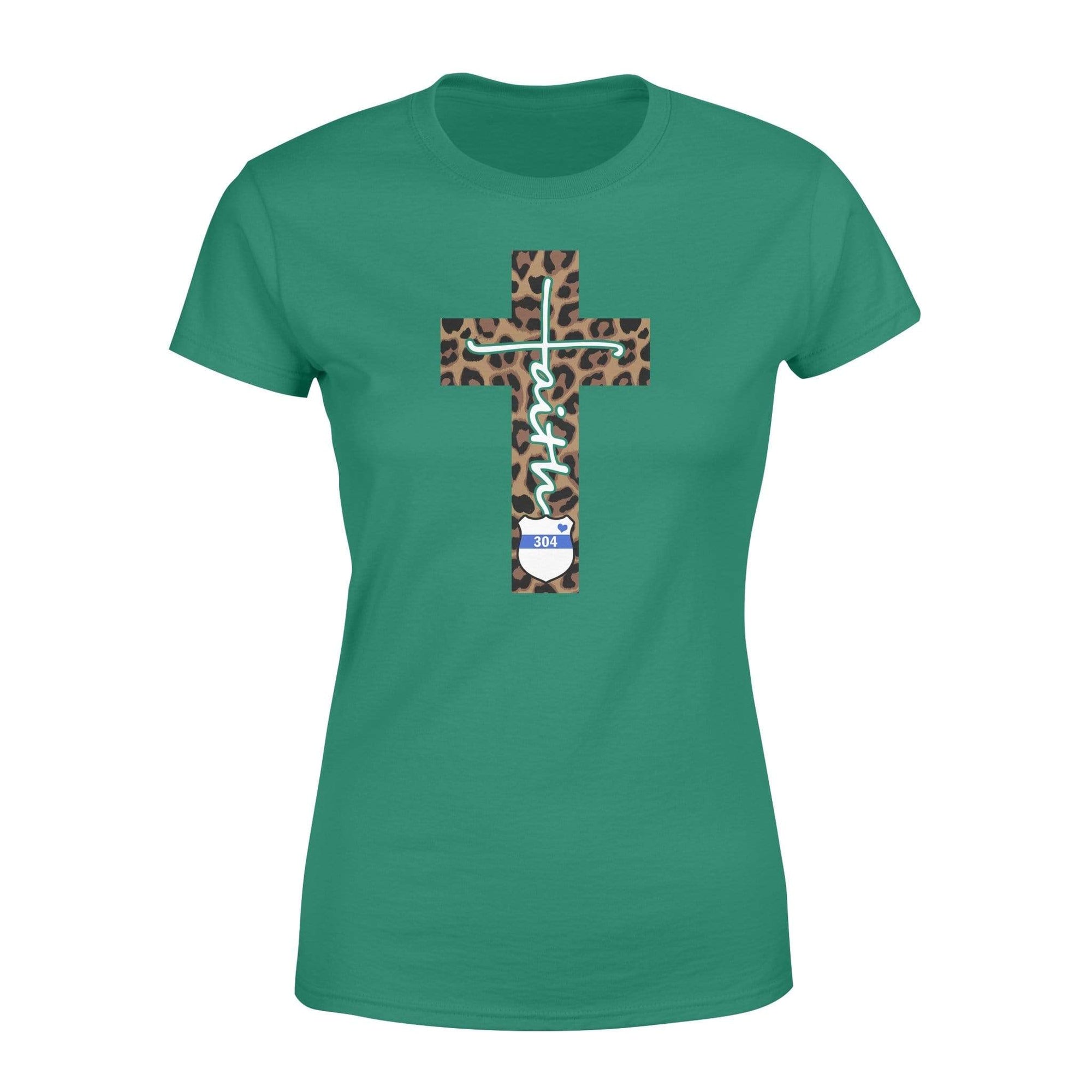 Apparel XS / Kelly Personalized Shirt - TBL - Faith In Cross Shape Leopard - Standard Women's T-shirt - DSAPP