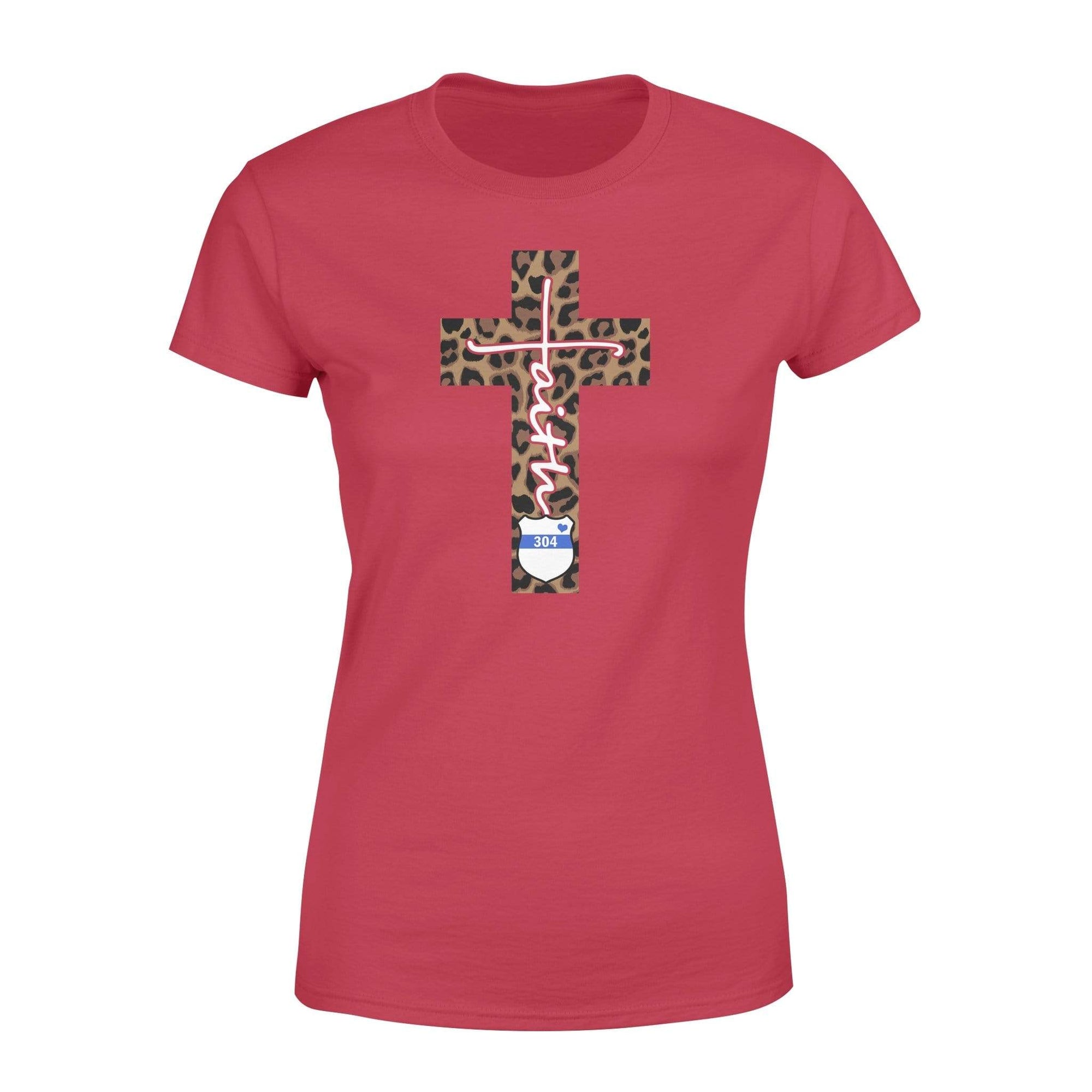 Apparel XS / Red Personalized Shirt - TBL - Faith In Cross Shape Leopard - Standard Women's T-shirt - DSAPP