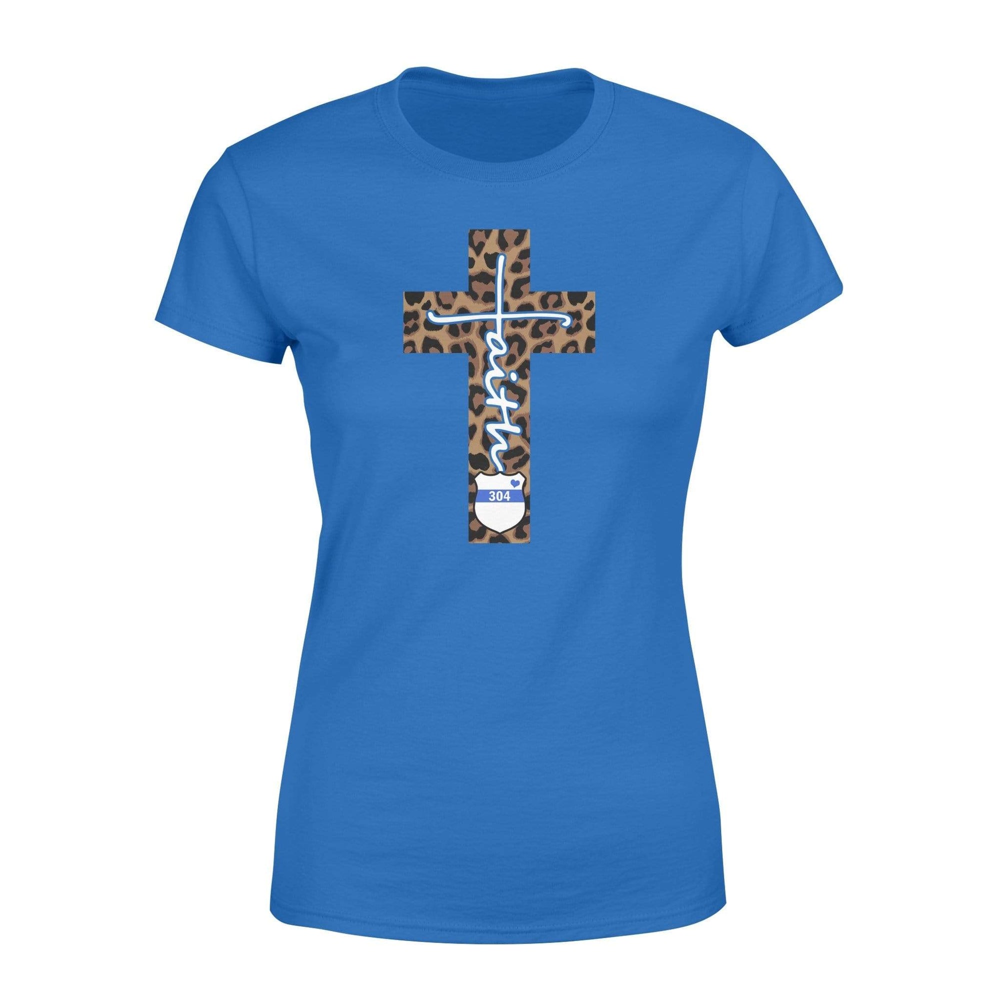 Apparel XS / Royal Personalized Shirt - TBL - Faith In Cross Shape Leopard - Standard Women's T-shirt - DSAPP