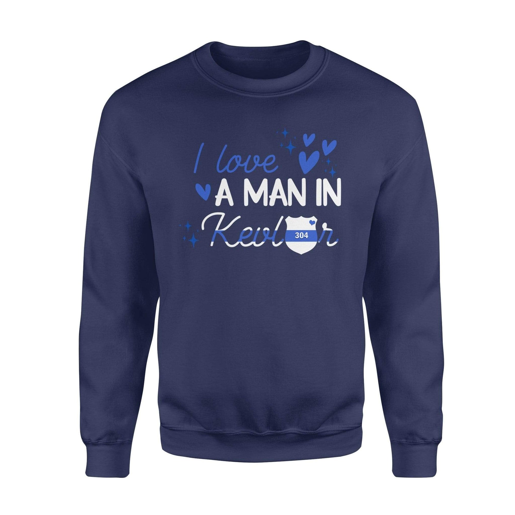 Apparel S / Navy Personalized Shirt - TBL - I Love A Man In Kevlar - Standard Fleece Sweatshirt - DSAPP