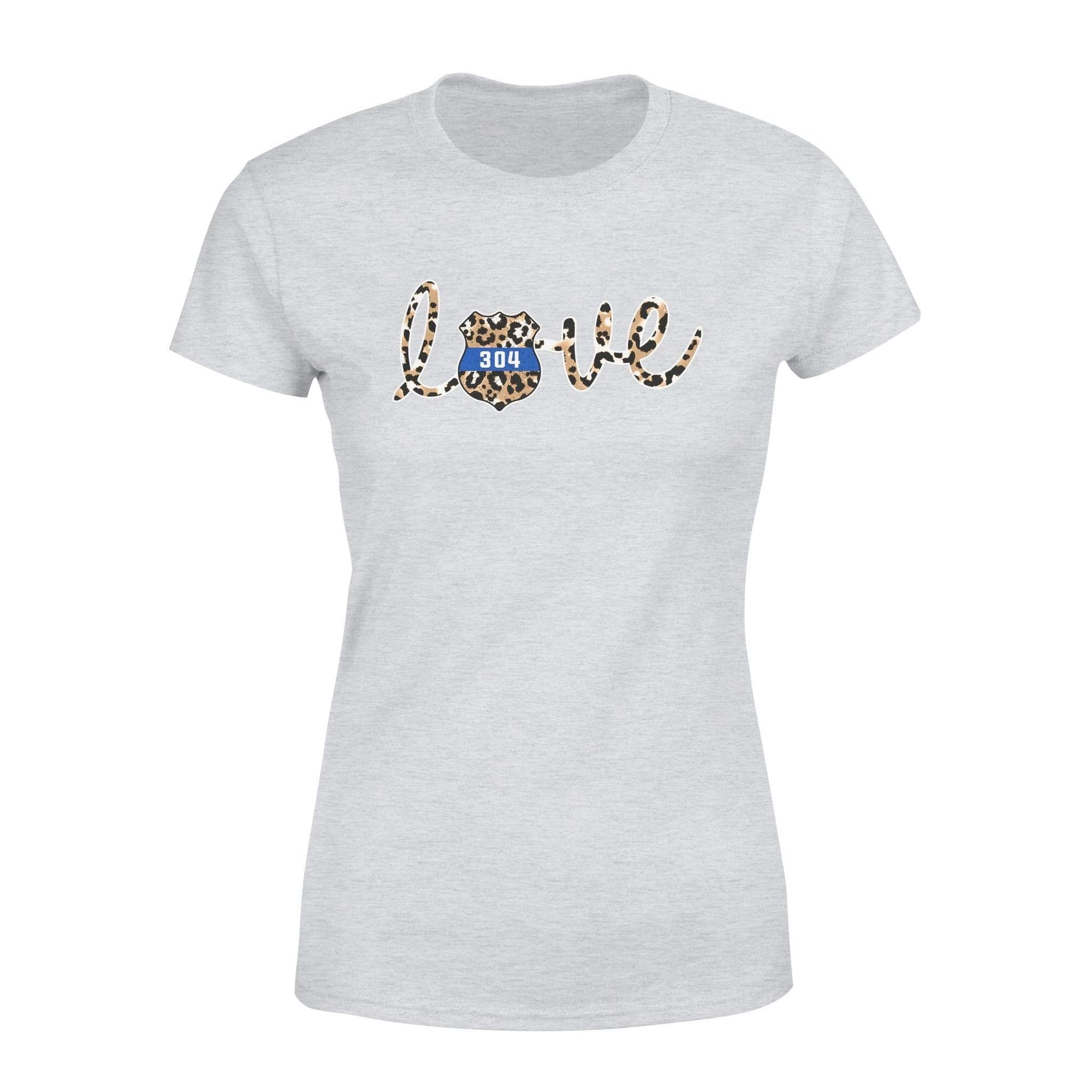 Apparel XS / Heather Grey Personalized Shirt - TBL - Love Police Badge Leopard - Standard Women’s T-shirt - DSAPP