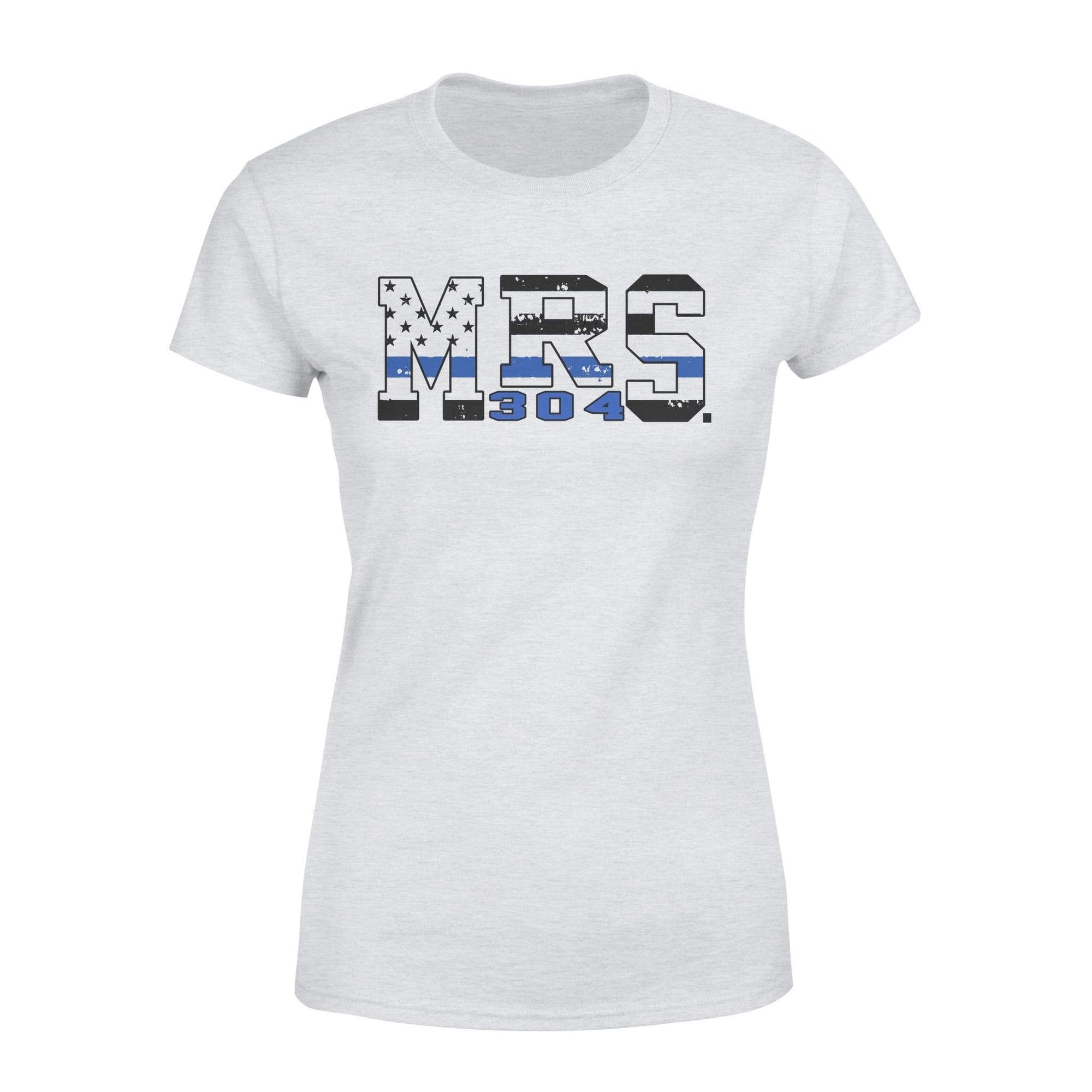 Mrs Thin Blue Line Flag Badge Number Light Color Personalized Women T-Shirt
