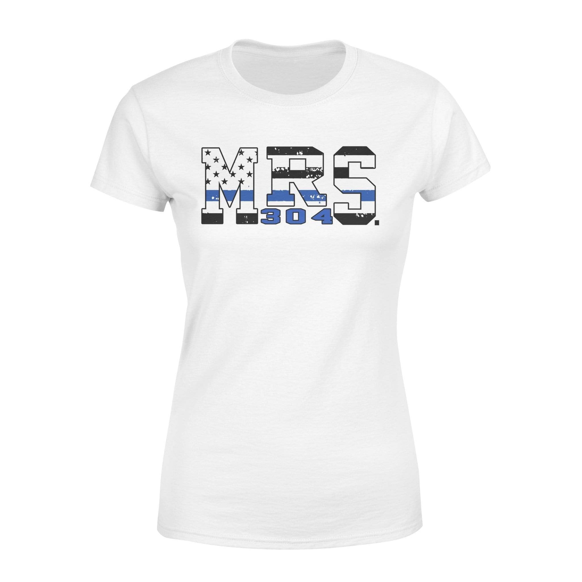Mrs Thin Blue Line Flag Badge Number Light Color Personalized Women T-Shirt