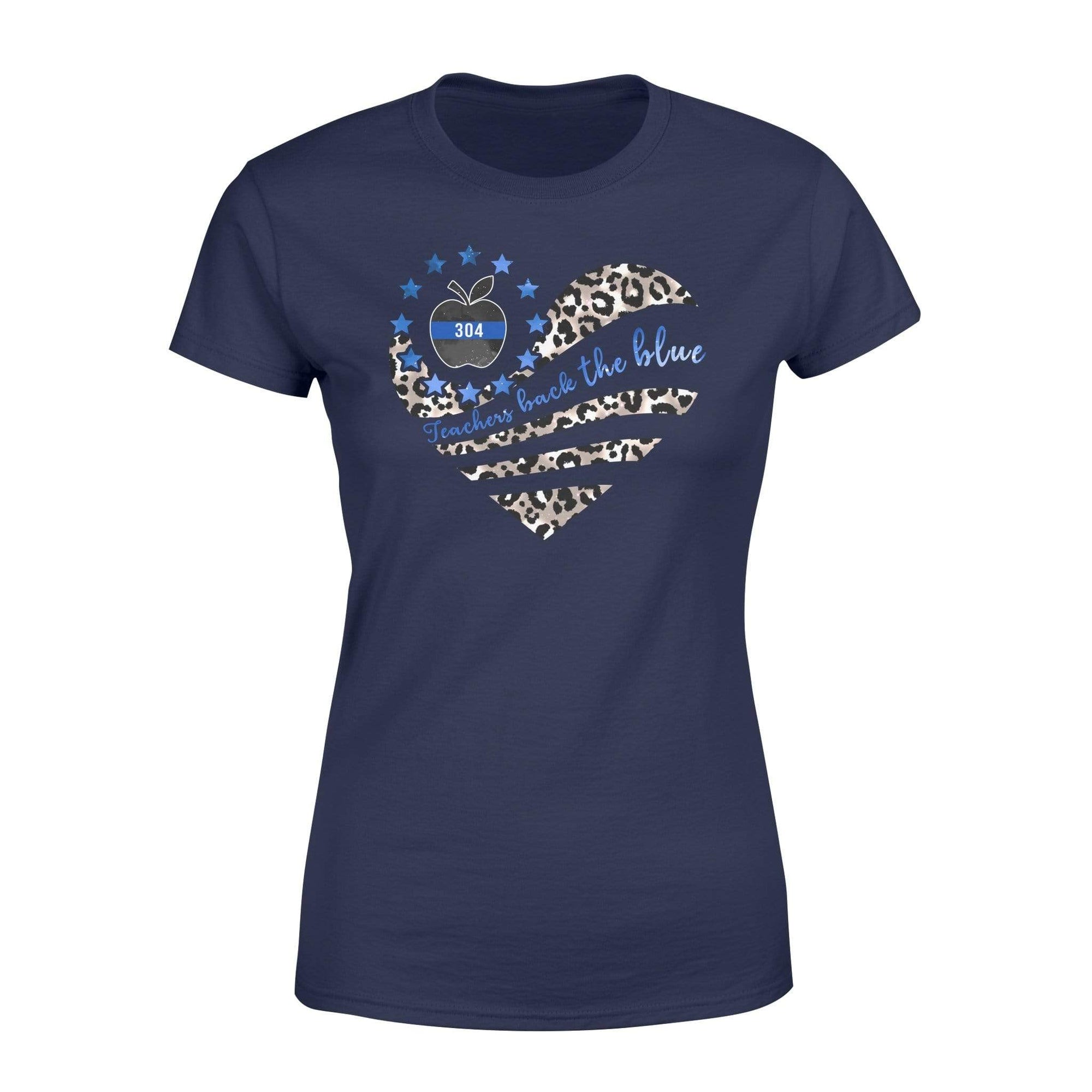 Apparel XS / Navy Personalized Shirt - TBL - Police x Teacher - Leopard Pattern Flag Heart - Standard Women's T-shirt - DSAPP