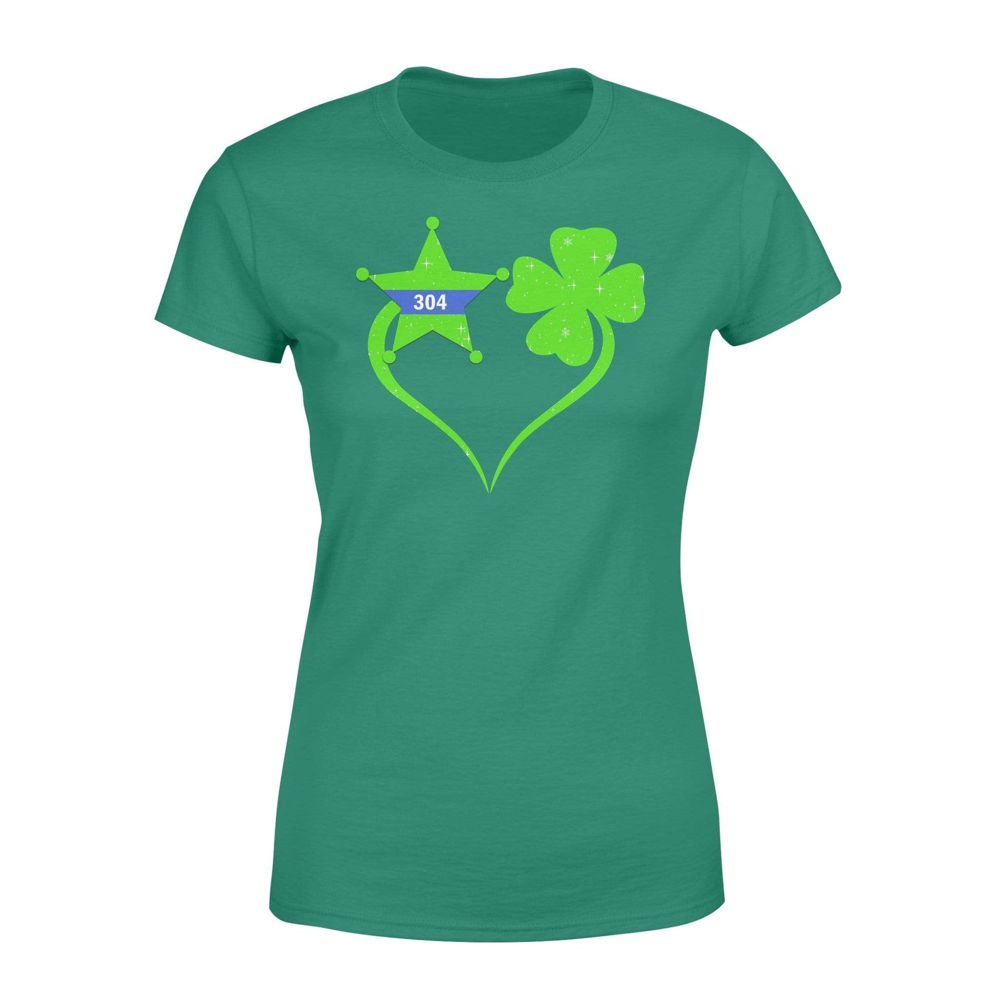 St Patrick Day Shamrock Heart Police Badge Personalized Women T-Shirt