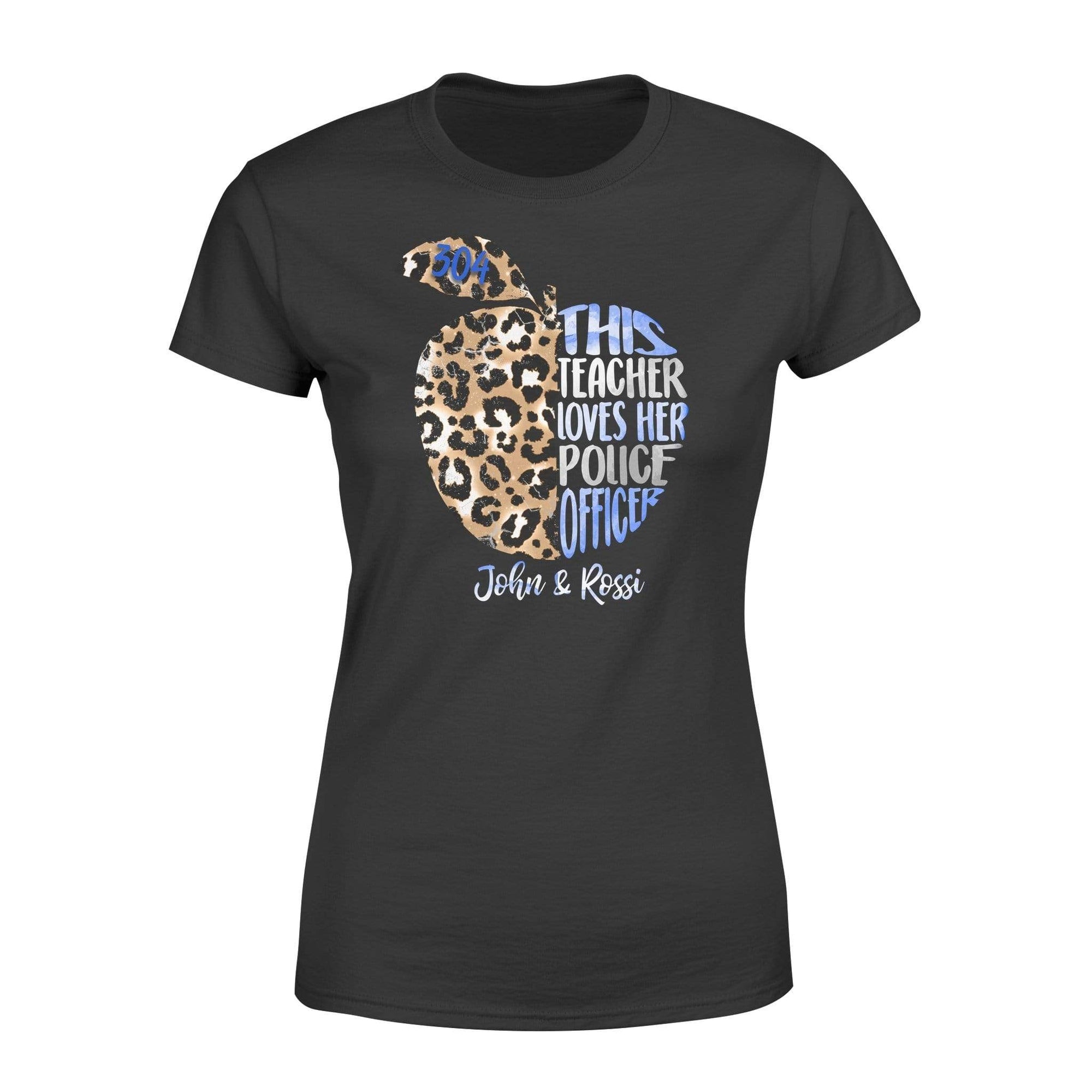 Apparel XS / Black Personalized Shirt-TBL-This Teacher Loves Her Police Leopard - Standard Women's T-shirt  - DSAPP