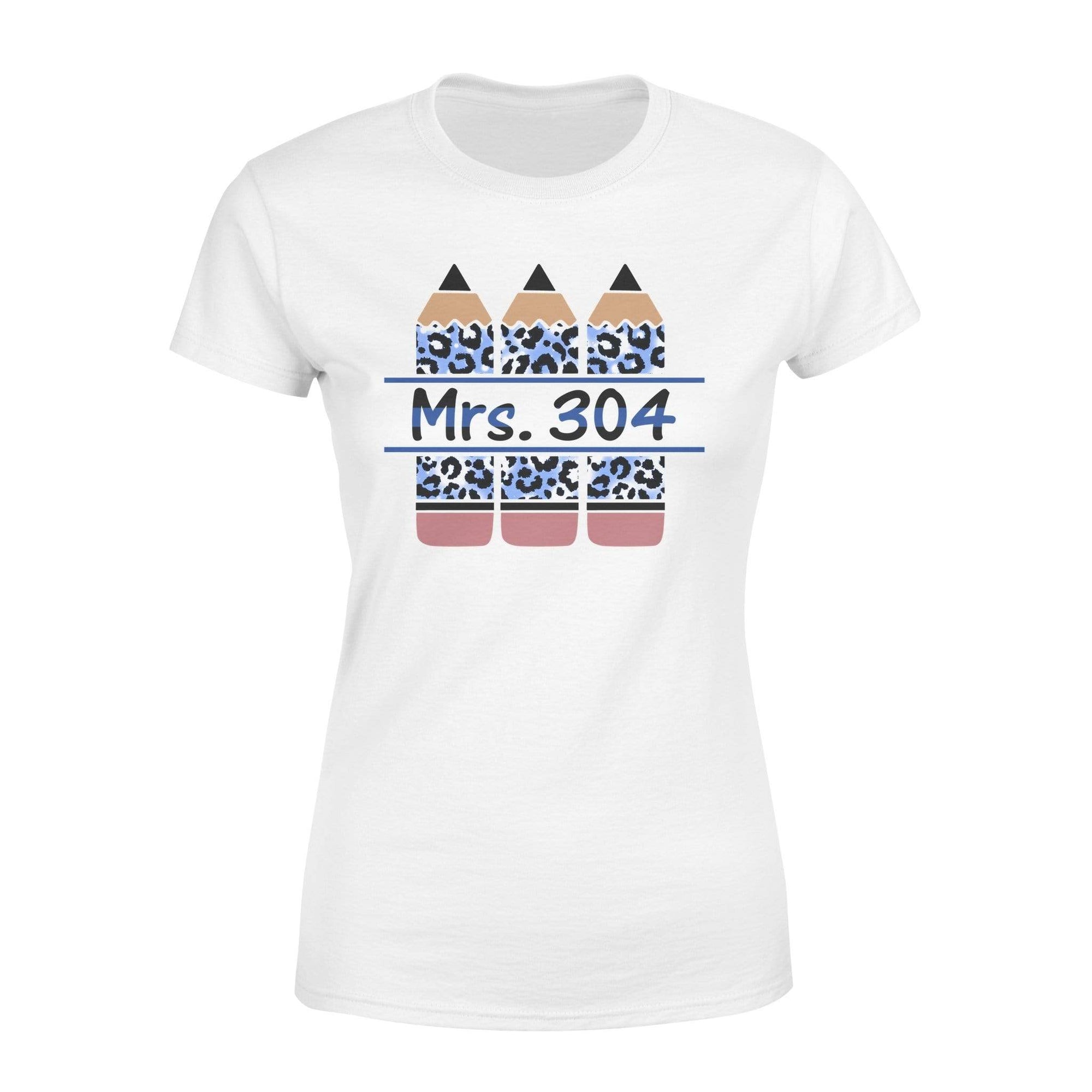 Apparel XS / White Personalized Shirt - TBL x Teacher - Leopard Pencil Mrs Number Badge - Standard Women’s T-shirt - DSAPP