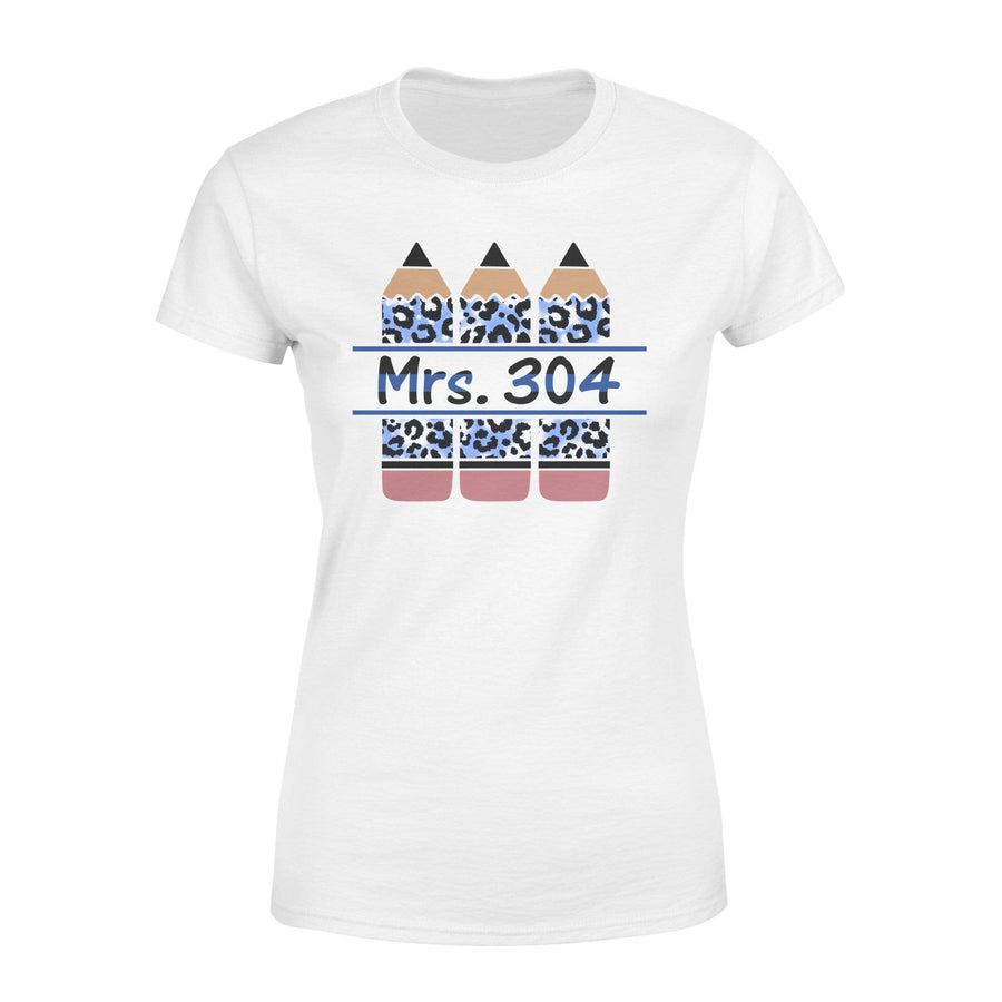 Apparel XS / White Personalized Shirt - TBL x Teacher - Leopard Pencil Mrs Number Badge - Standard Women’s T-shirt - DSAPP