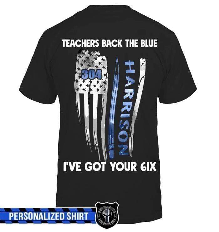 Apparel S / Black Personalized Shirt - Teachers Back The Blue Distressed Flag - DSAPP