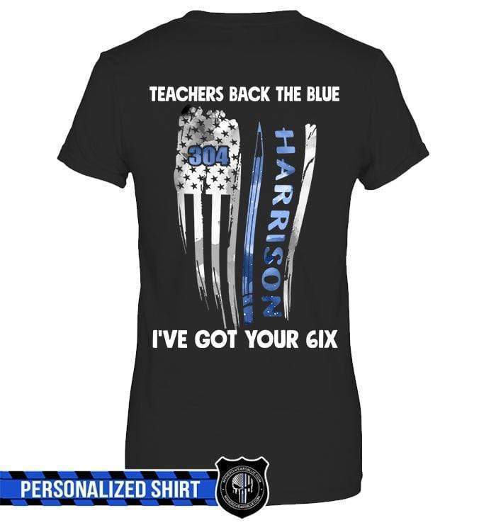 Apparel XS / Black Personalized Shirt - Teachers Back The Blue Distressed Flag - DSAPP