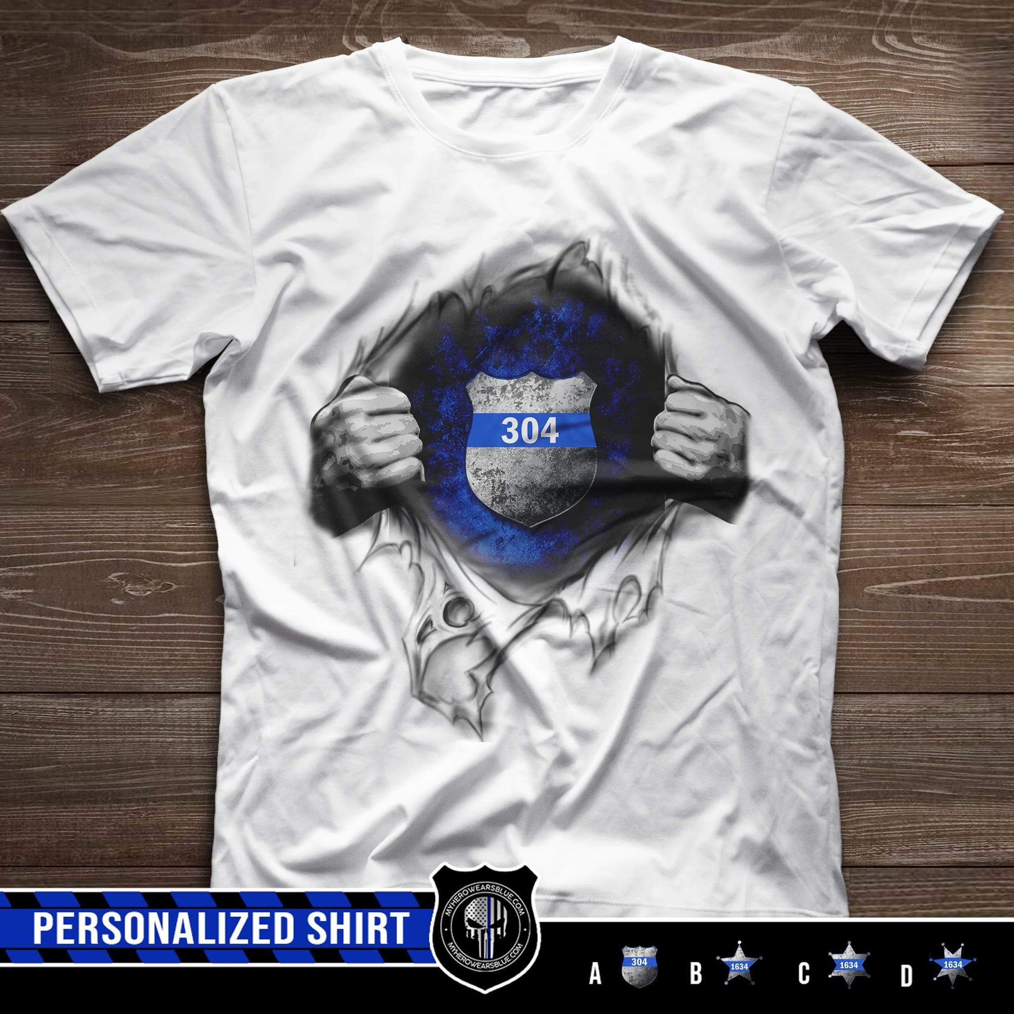 Apparel S / White Personalized Shirt - Tearing - Police Badge - Standard T-shirt