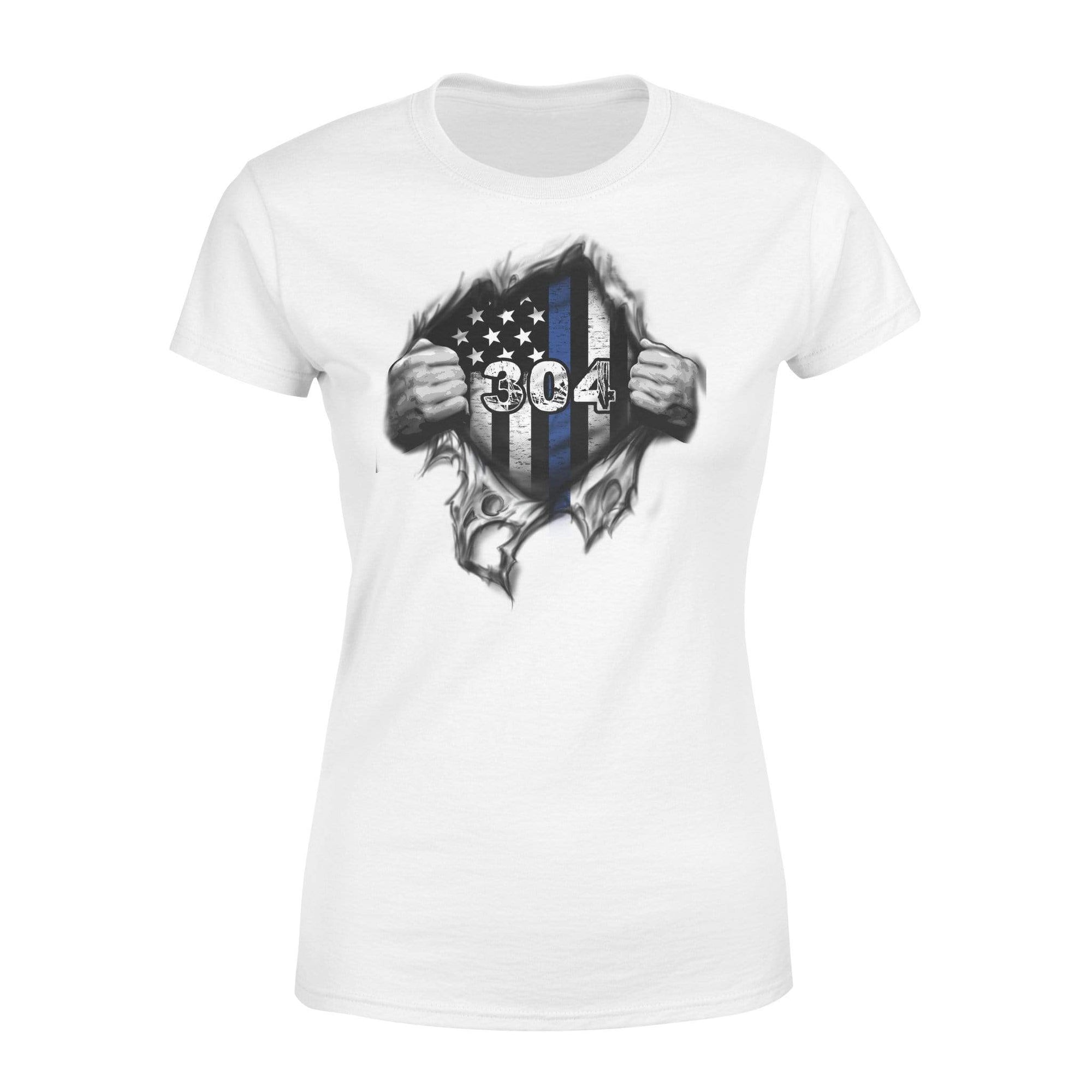 Apparel XS / White Personalized Shirt - Tearing - Thin Blue Line Flag - Standard Women's T-shirt