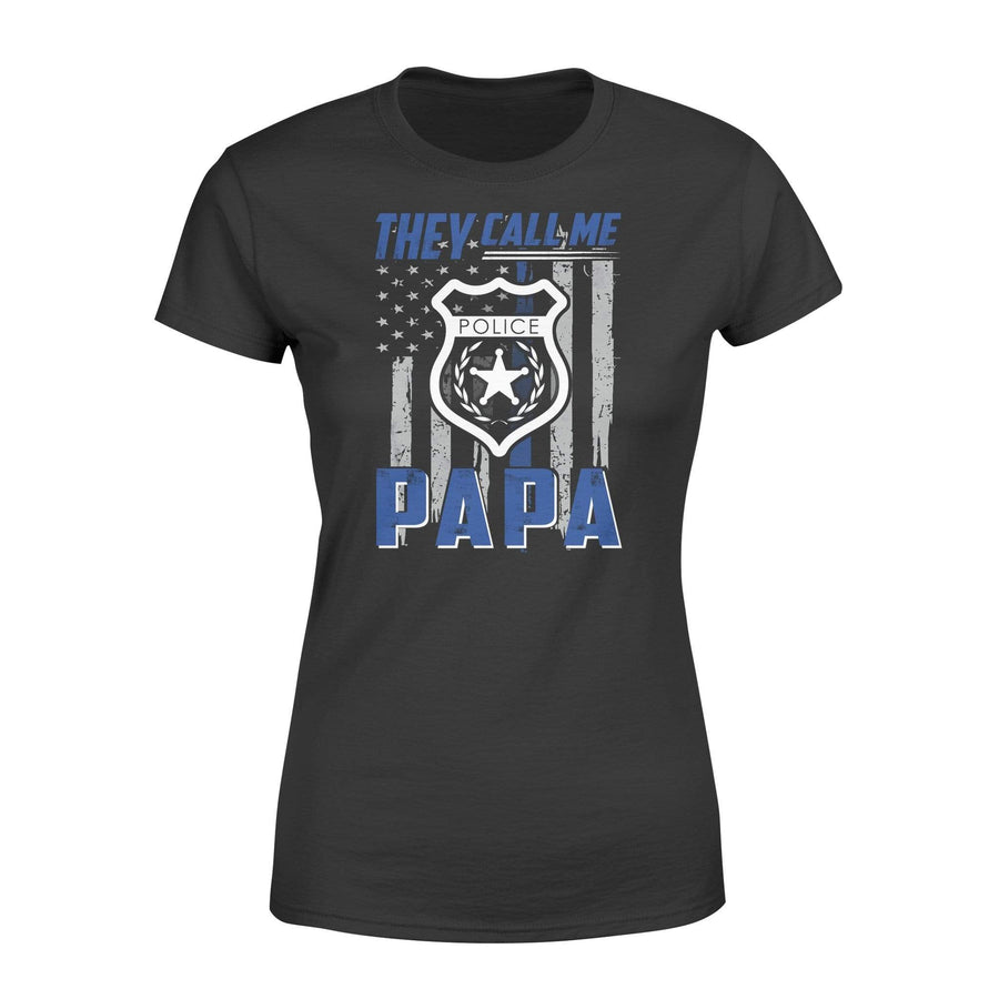 Apparel XS / Black Personalized Shirt - They Call Me Papa Thin Blue Line Flag - DSAPP